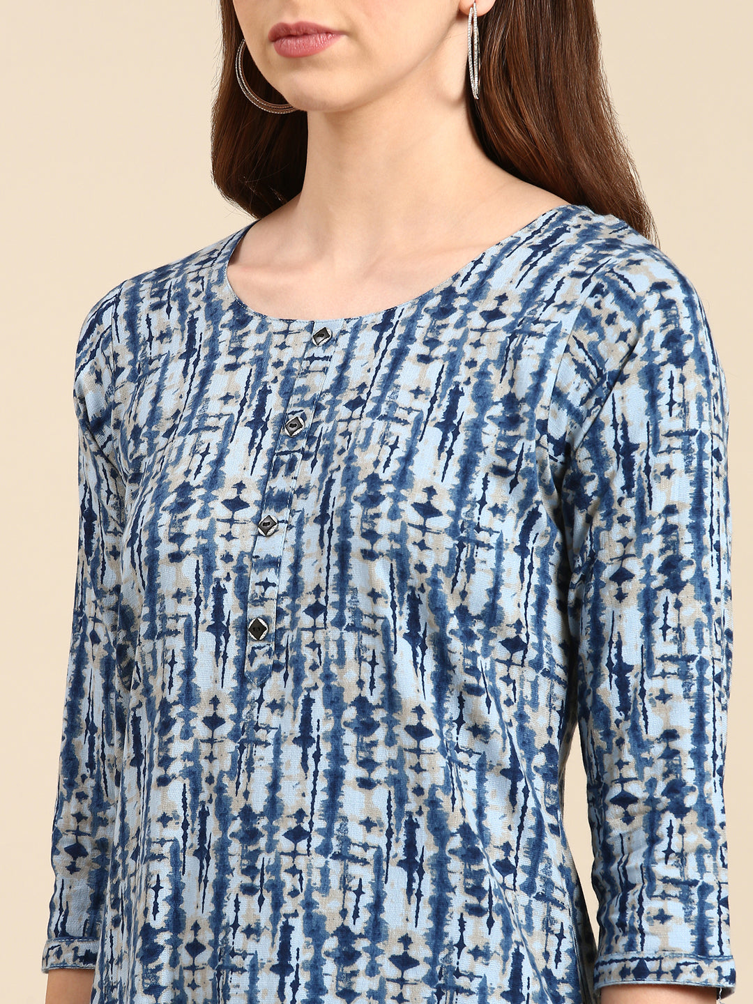 Women's Blue Printed Straight Kurta