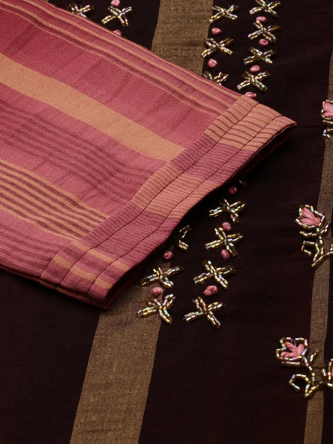 Women's Coffee Brown Striped Straight Kurta