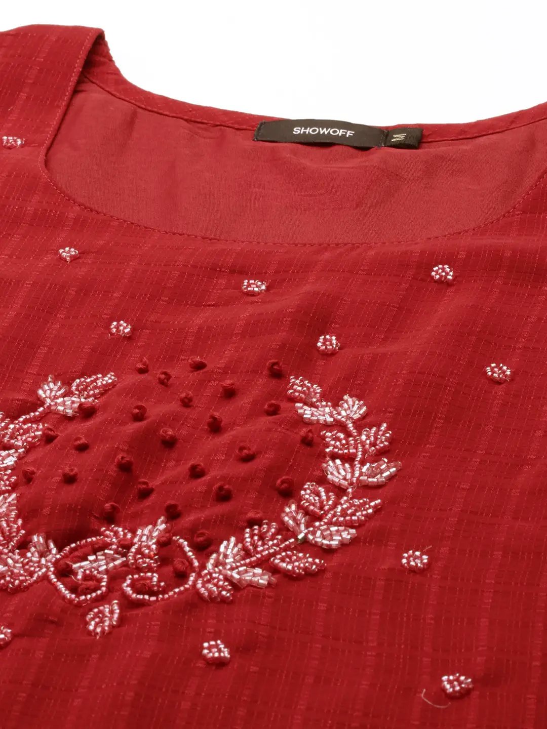 Women's Red Solid Straight Kurta