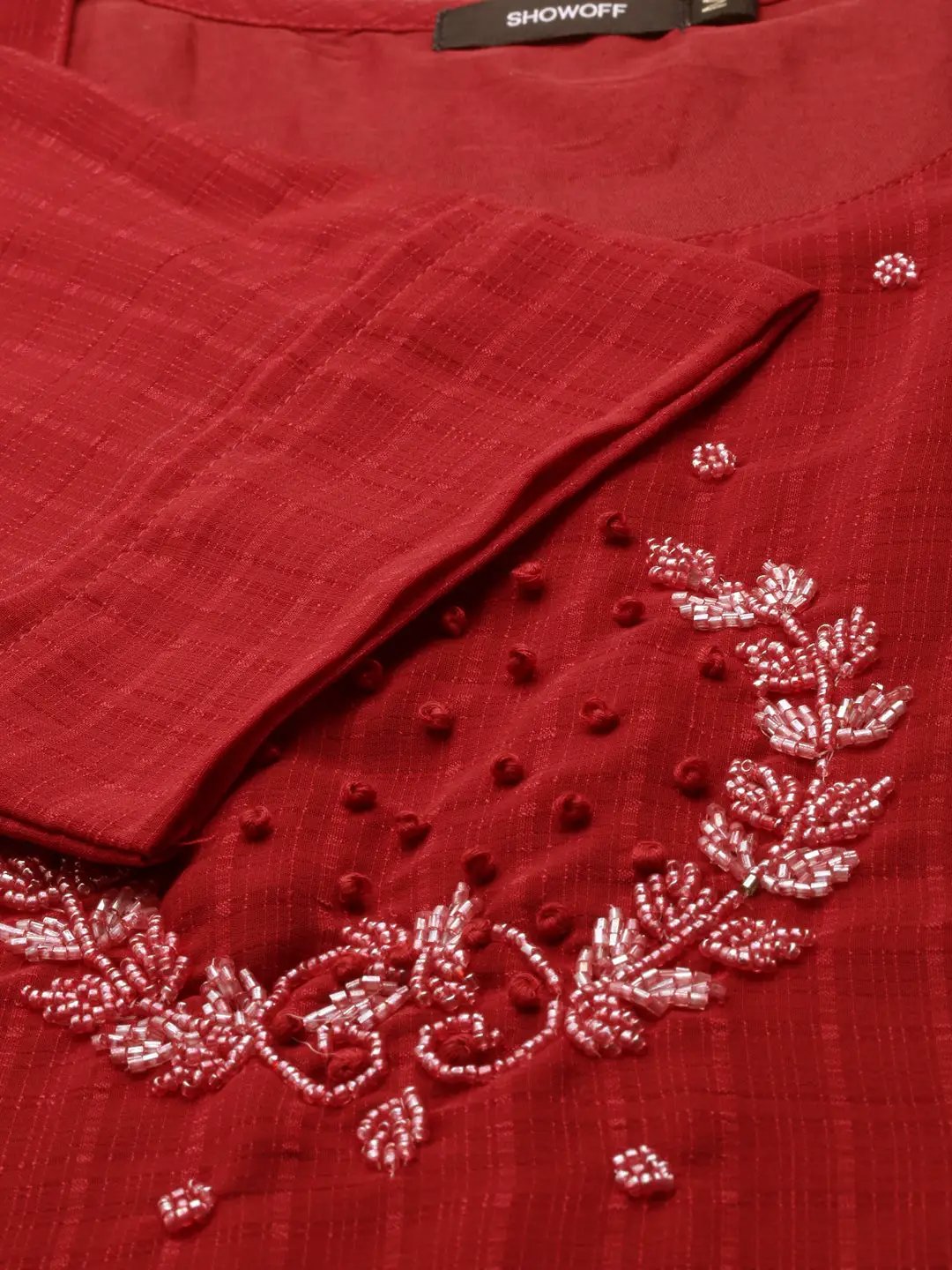 Women's Red Solid Straight Kurta