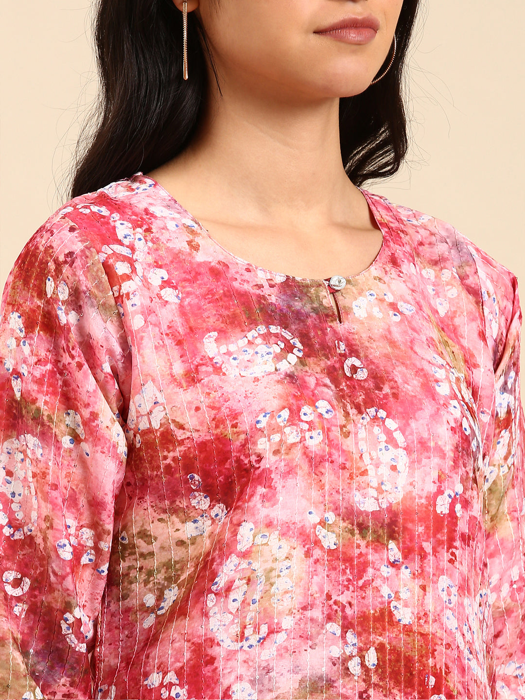 Women's Pink Tie Dye Kurta Set