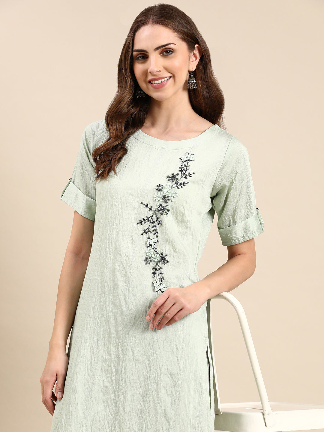 Women's Sea Green Solid Straight Kurta