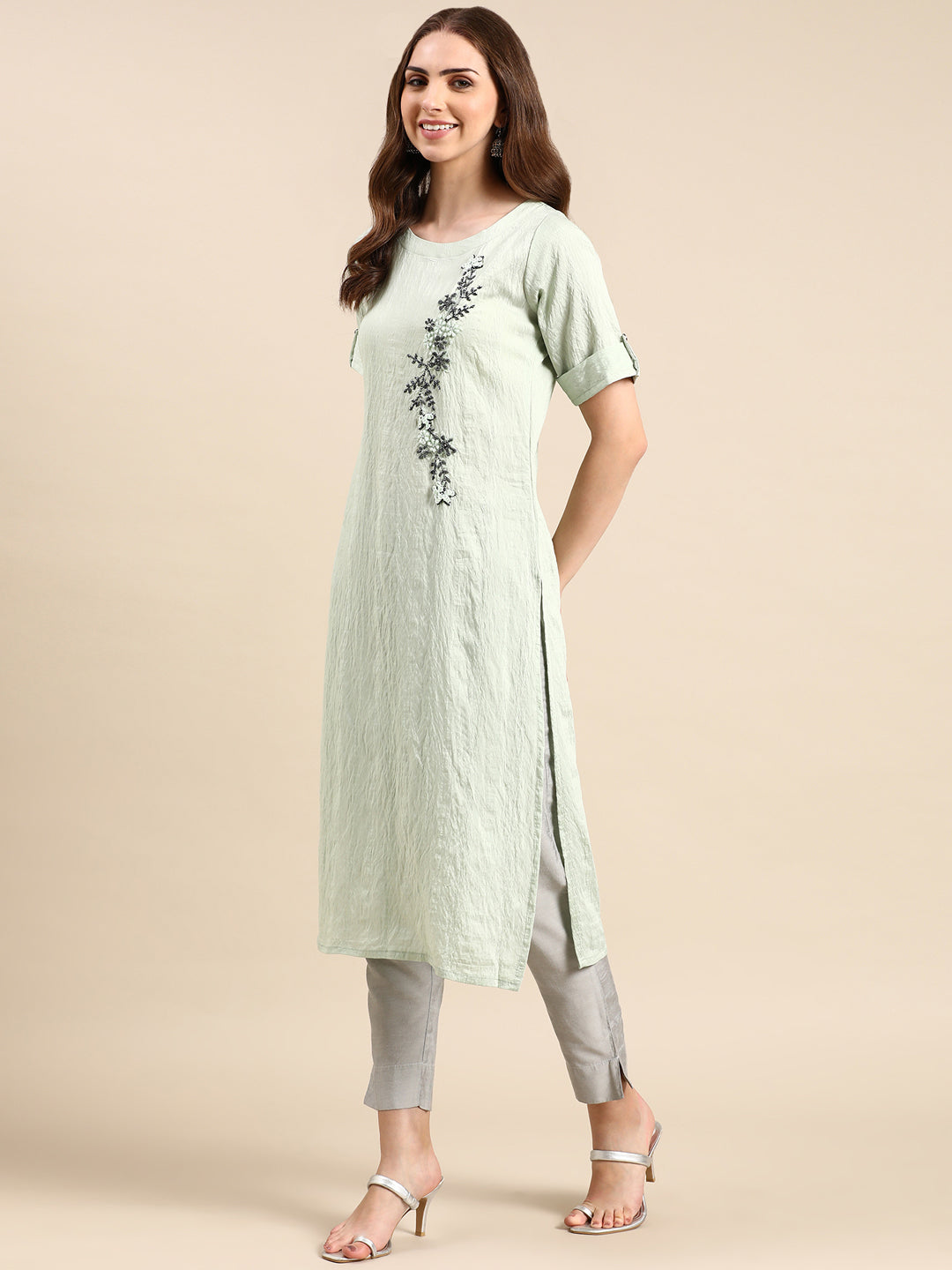 Women's Sea Green Solid Straight Kurta