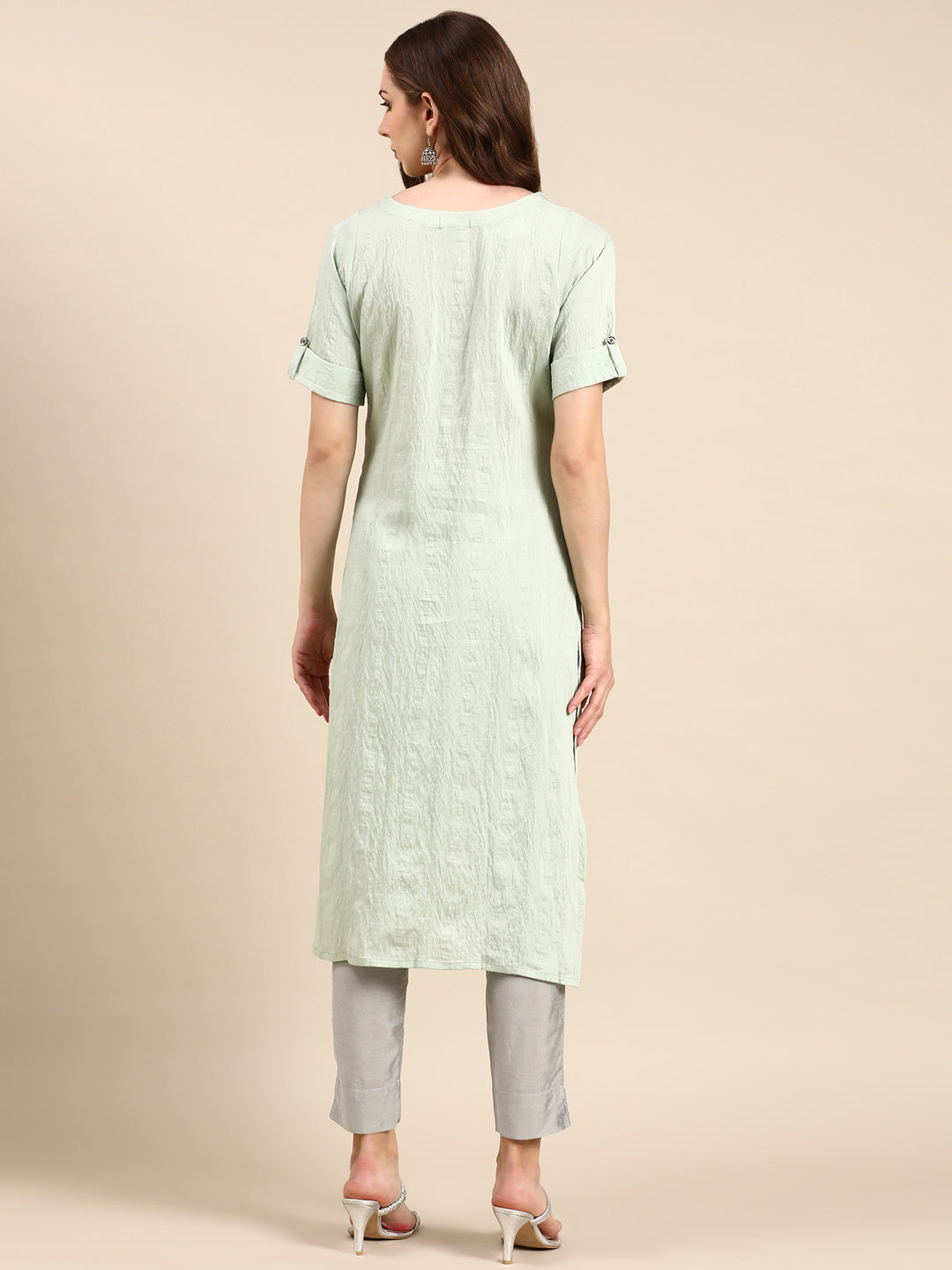 Women's Sea Green Solid Straight Kurta