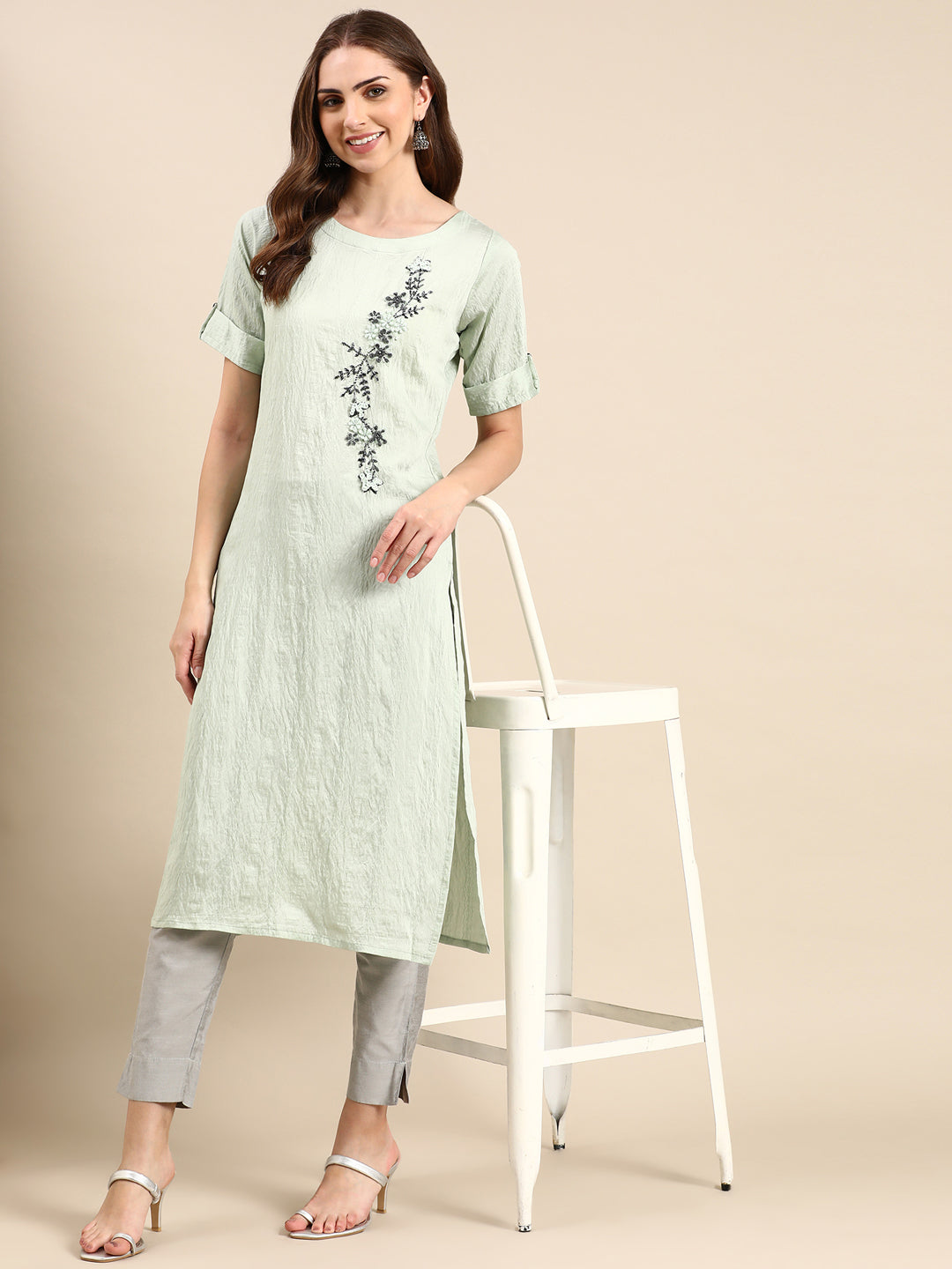 Women's Sea Green Solid Straight Kurta