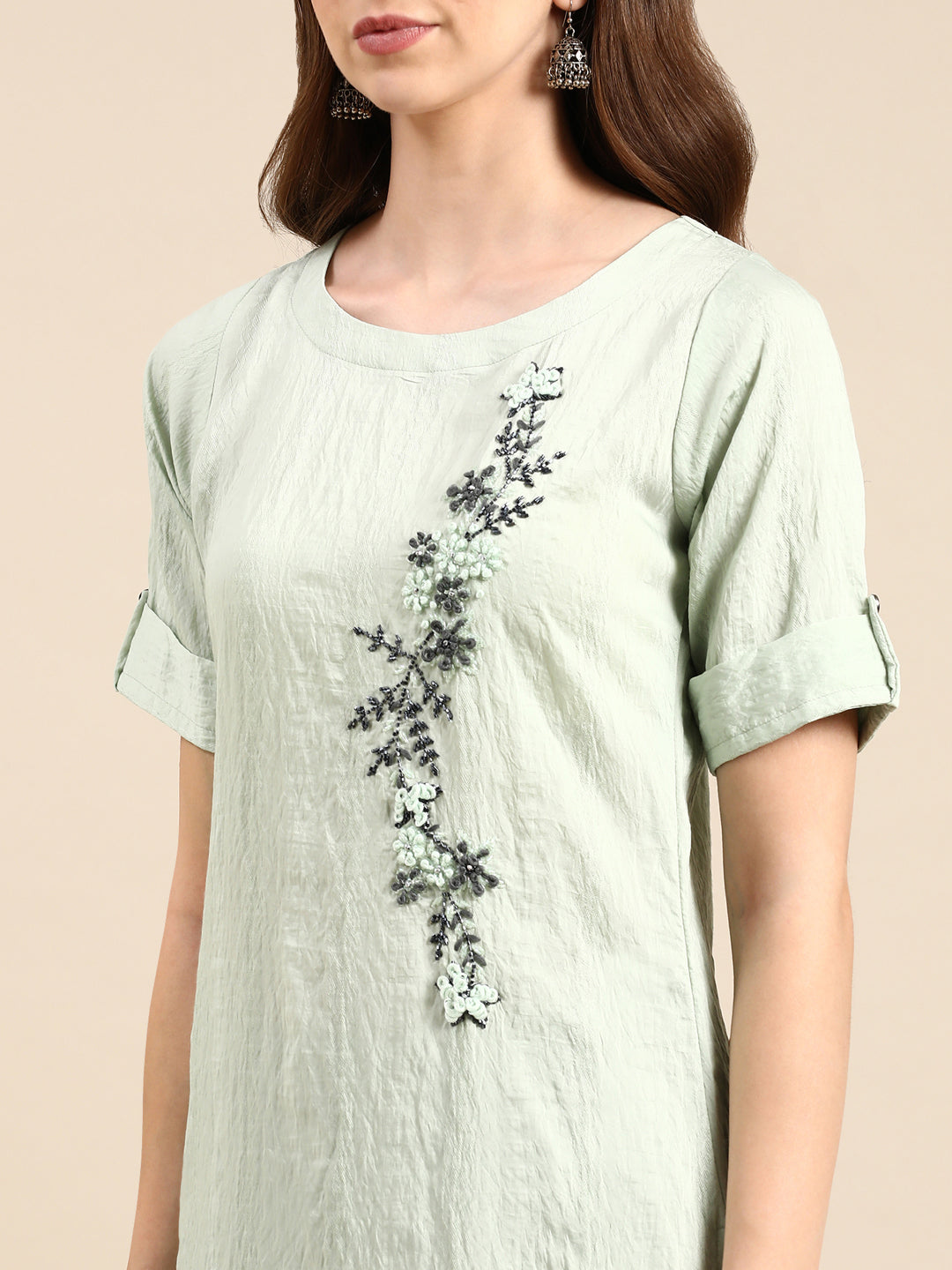 Women's Sea Green Solid Straight Kurta