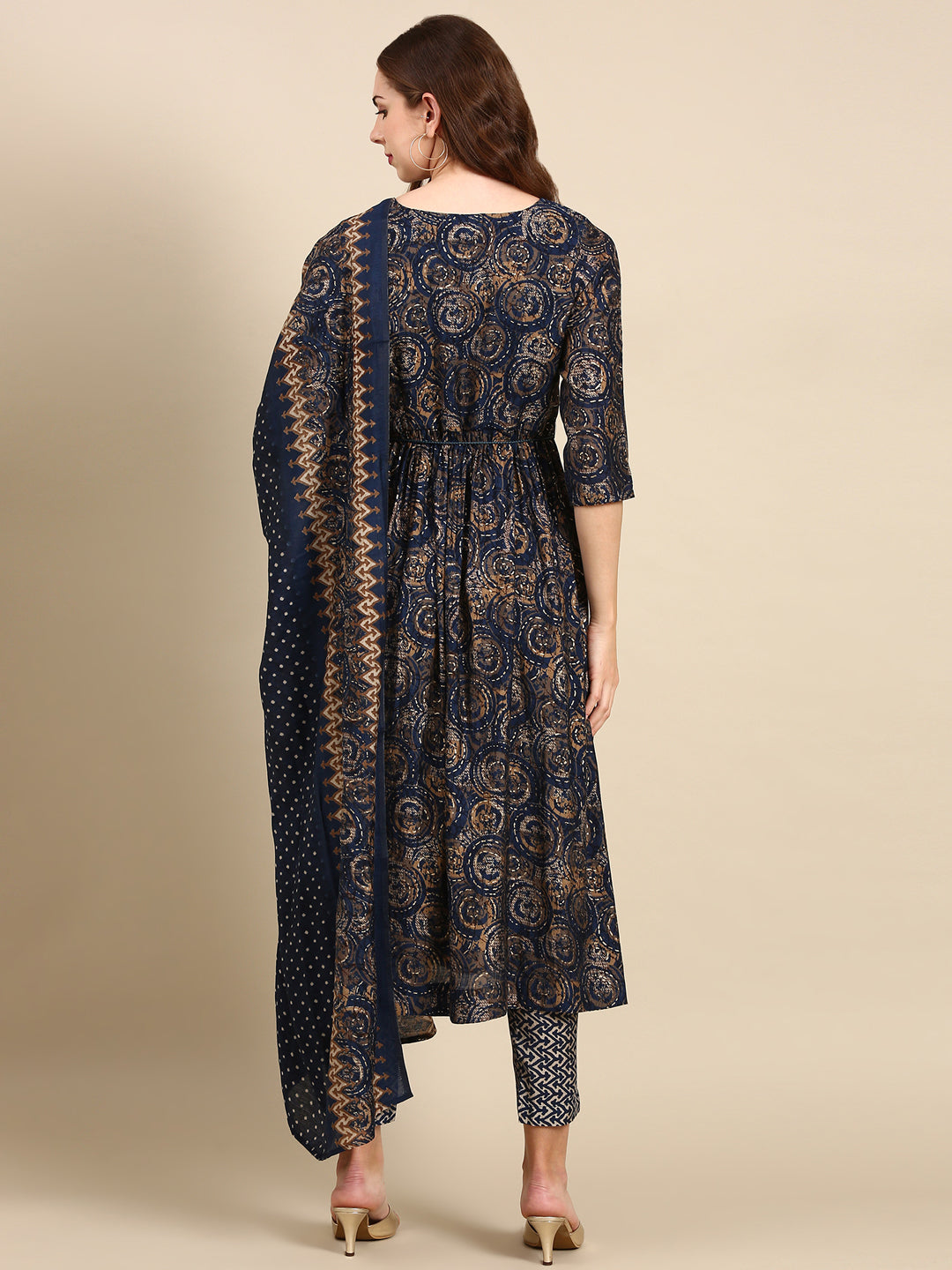 Women's Navy Blue Printed Kurta Set