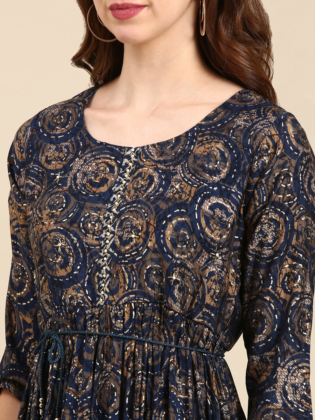 Women's Navy Blue Printed Kurta Set