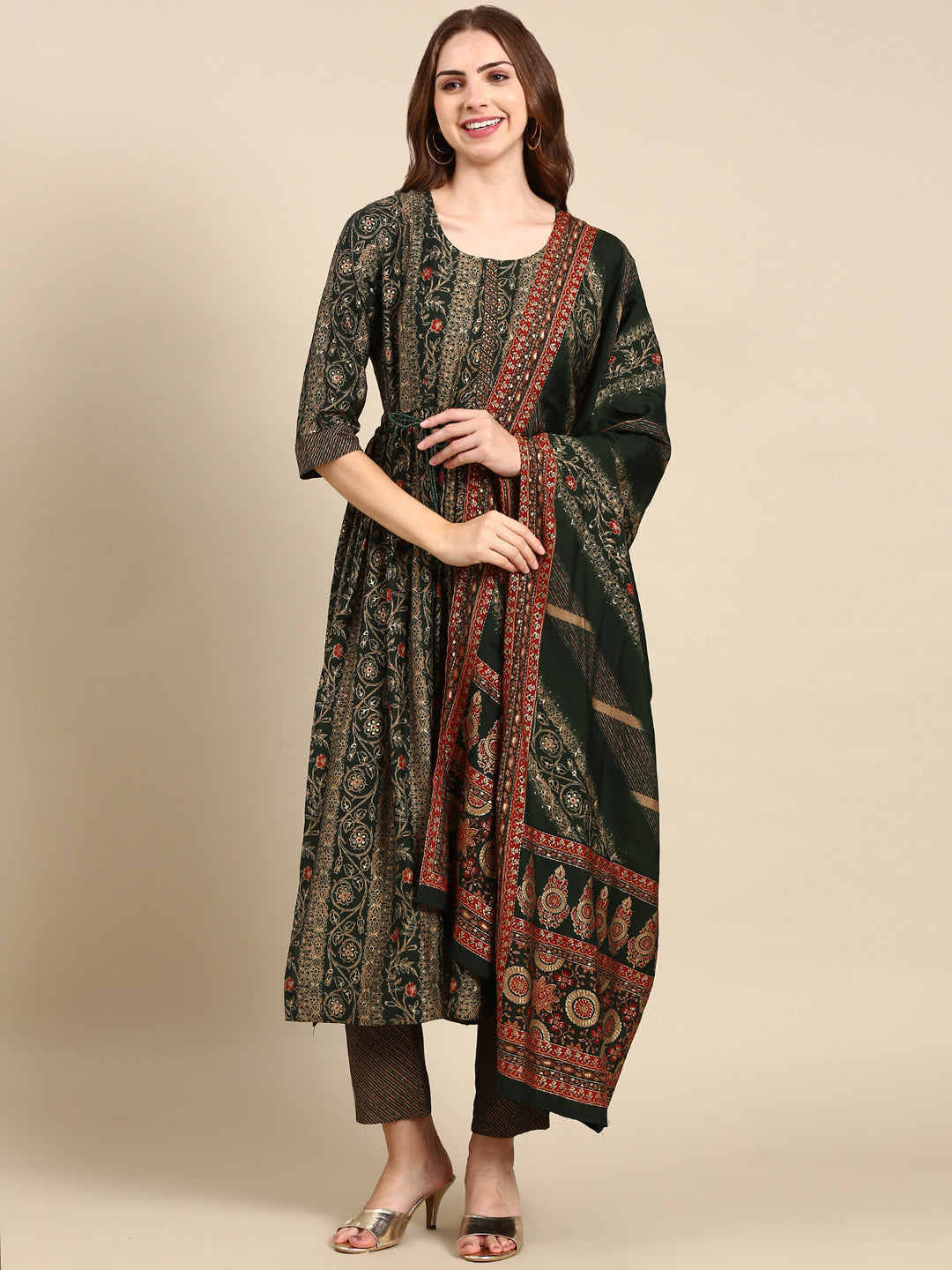 Women's Green Printed Kurta Set