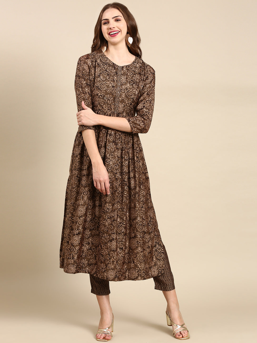 Women's Taupe Printed Kurta Set