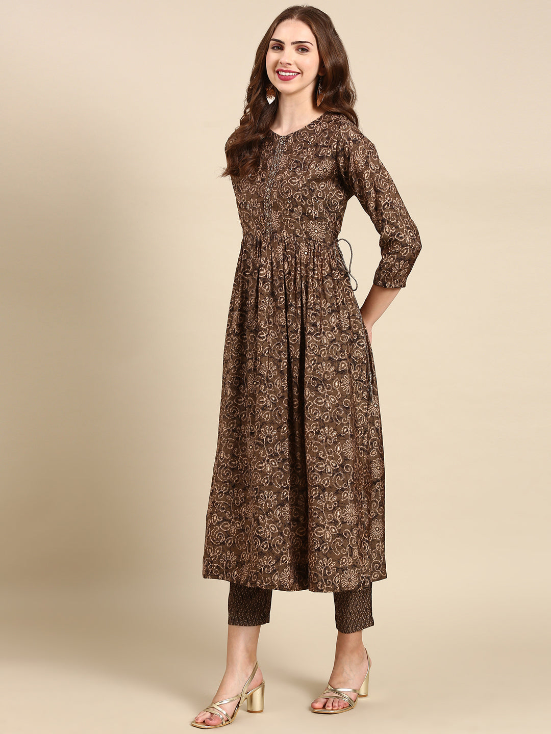 Women's Taupe Printed Kurta Set