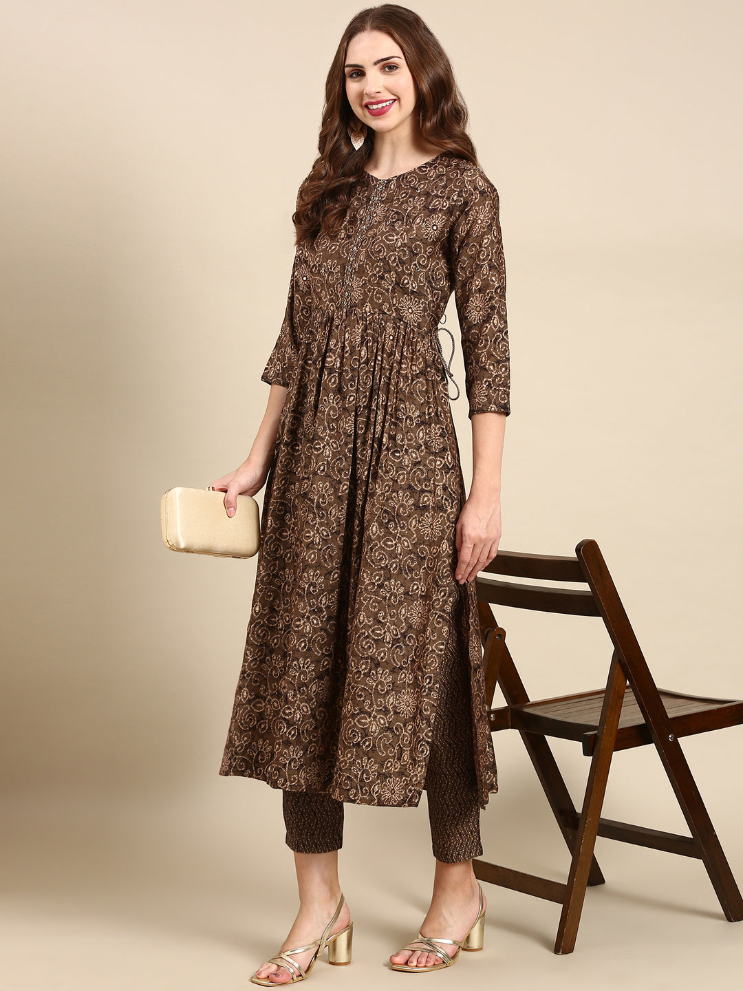 Women's Taupe Printed Kurta Set