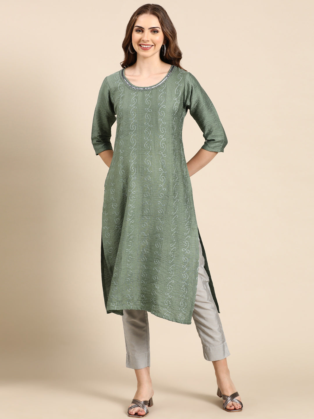 Women's Green Embroidered Anarkali Kurta