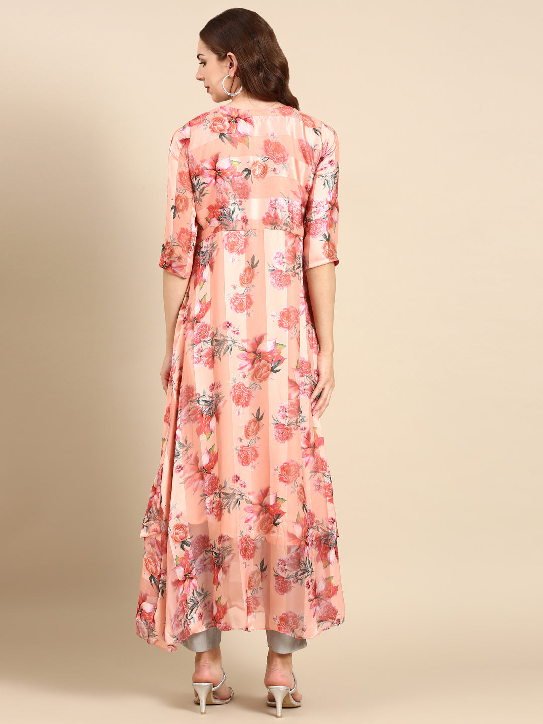 Women's Peach Floral Anarkali Kurta