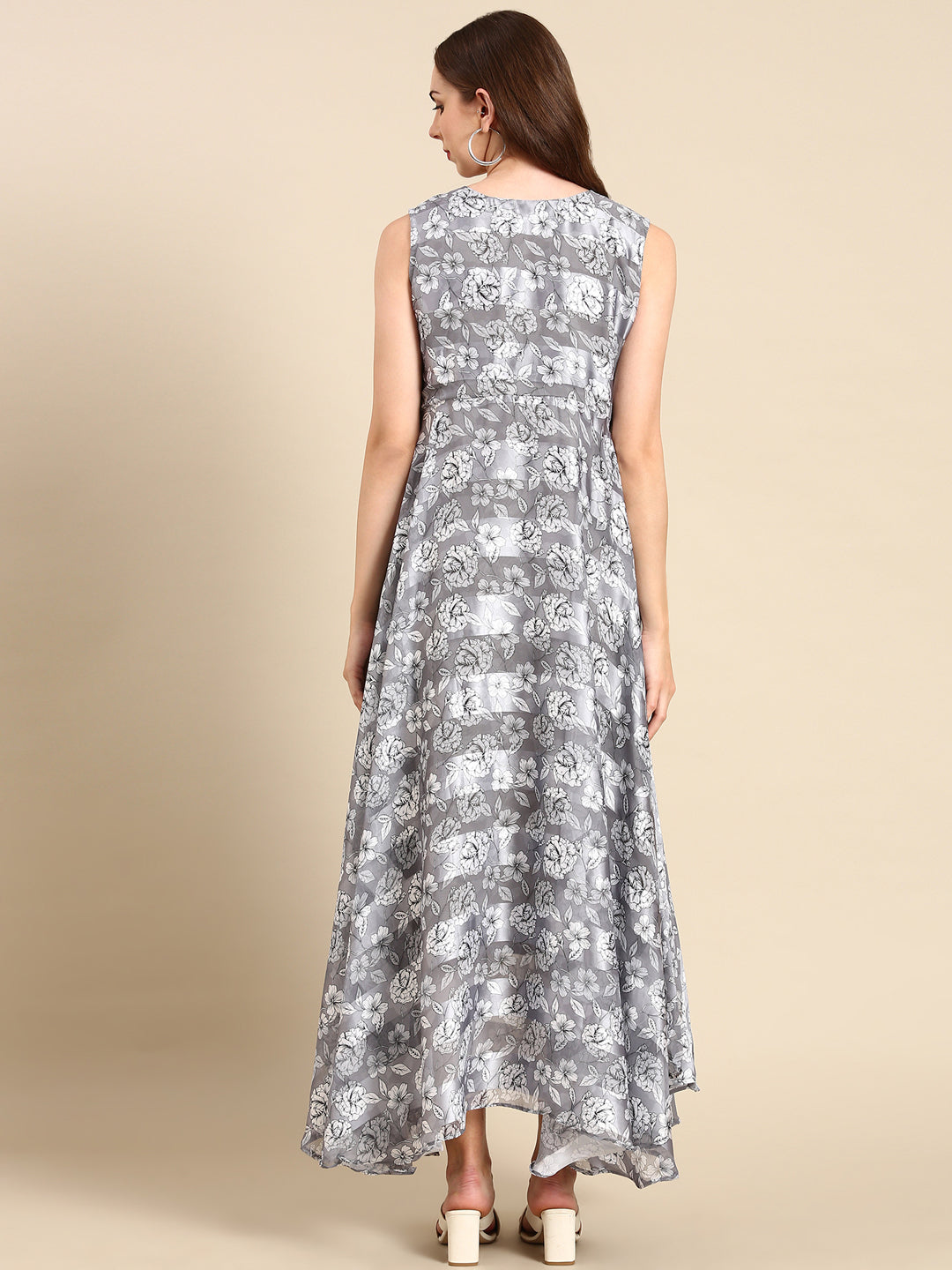 Women's Grey Floral Anarkali Kurta