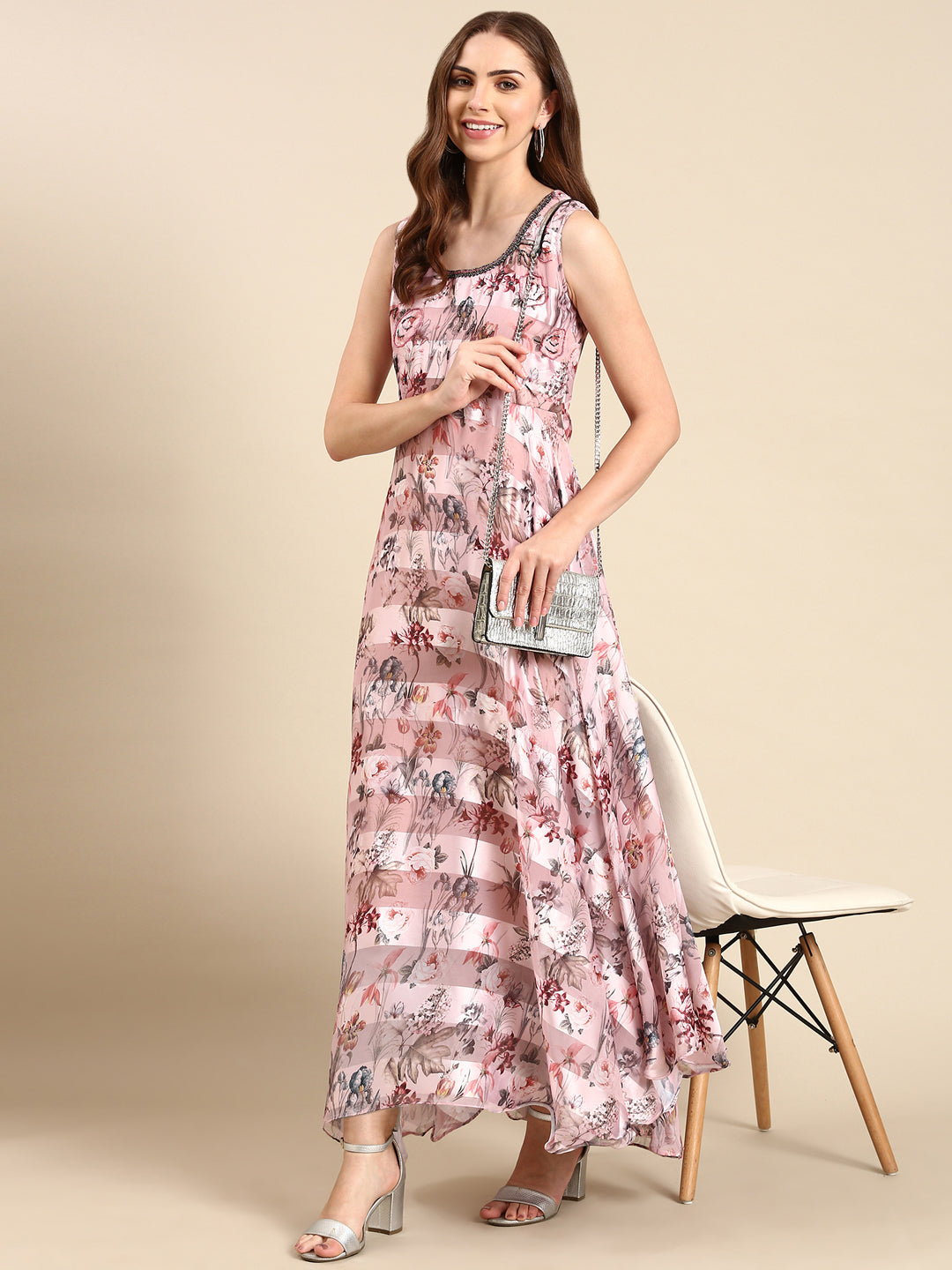 Women's Mauve Printed Maxi Dress