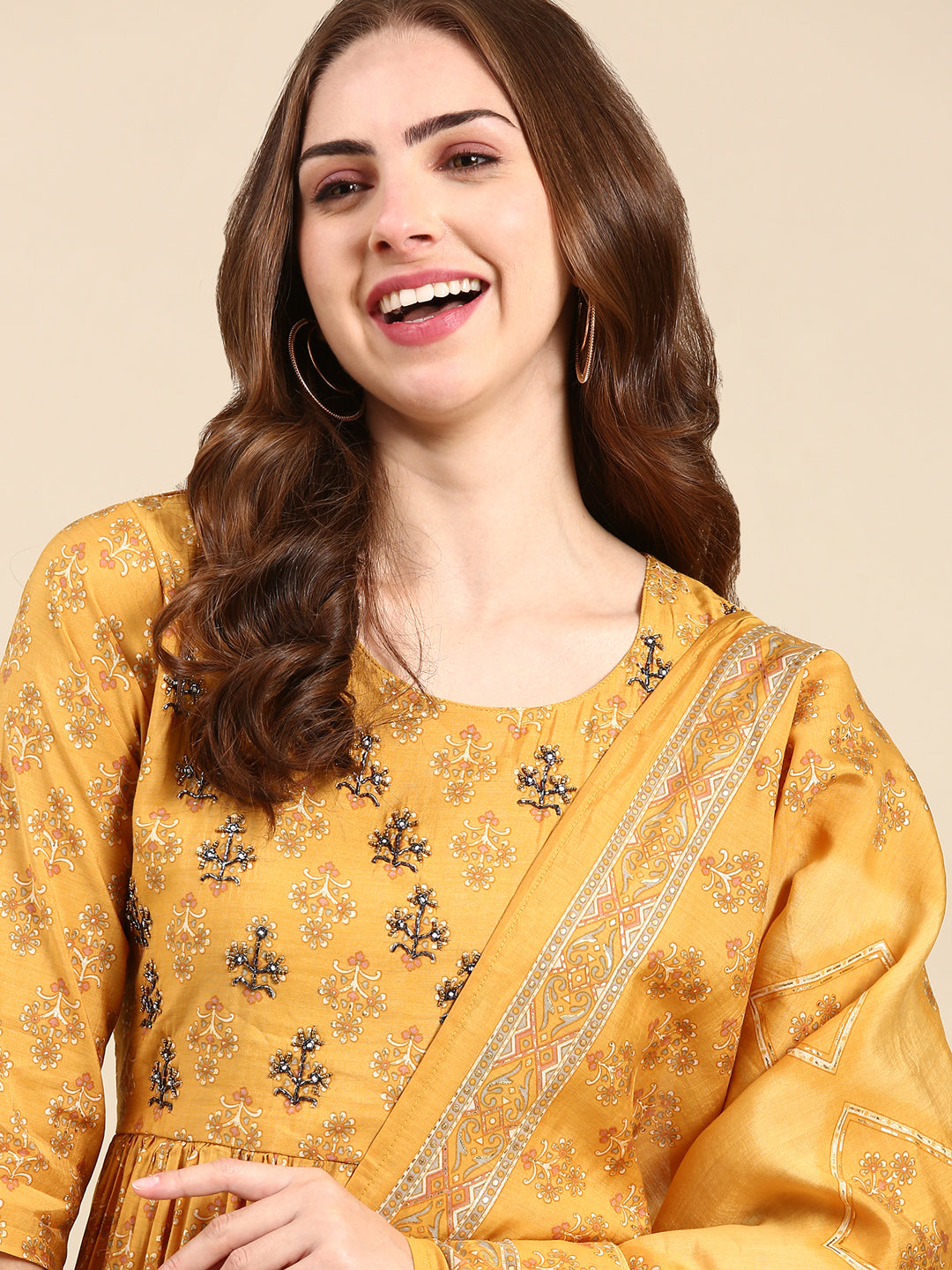 Women's Mustard Printed Kurta Set