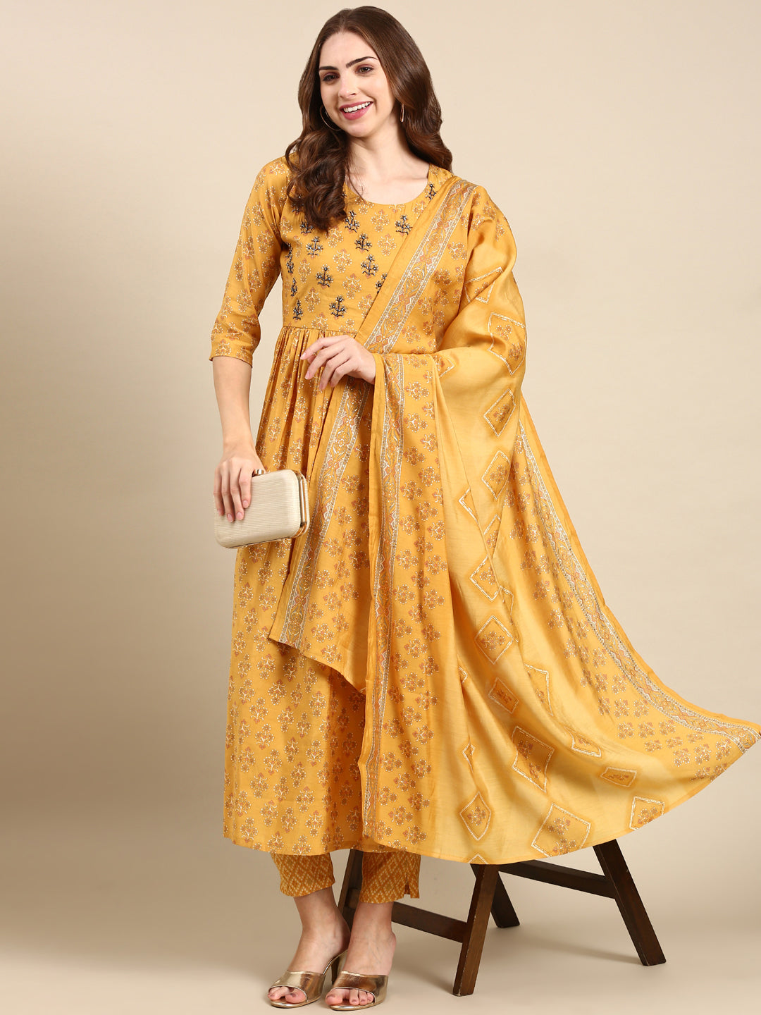 Women's Mustard Printed Kurta Set