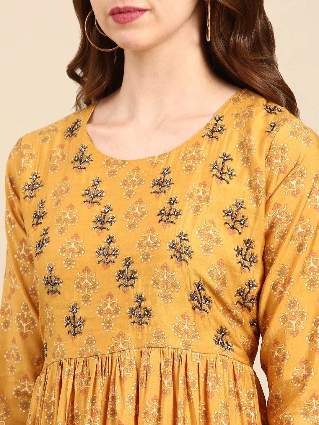 Women's Mustard Printed Kurta Set