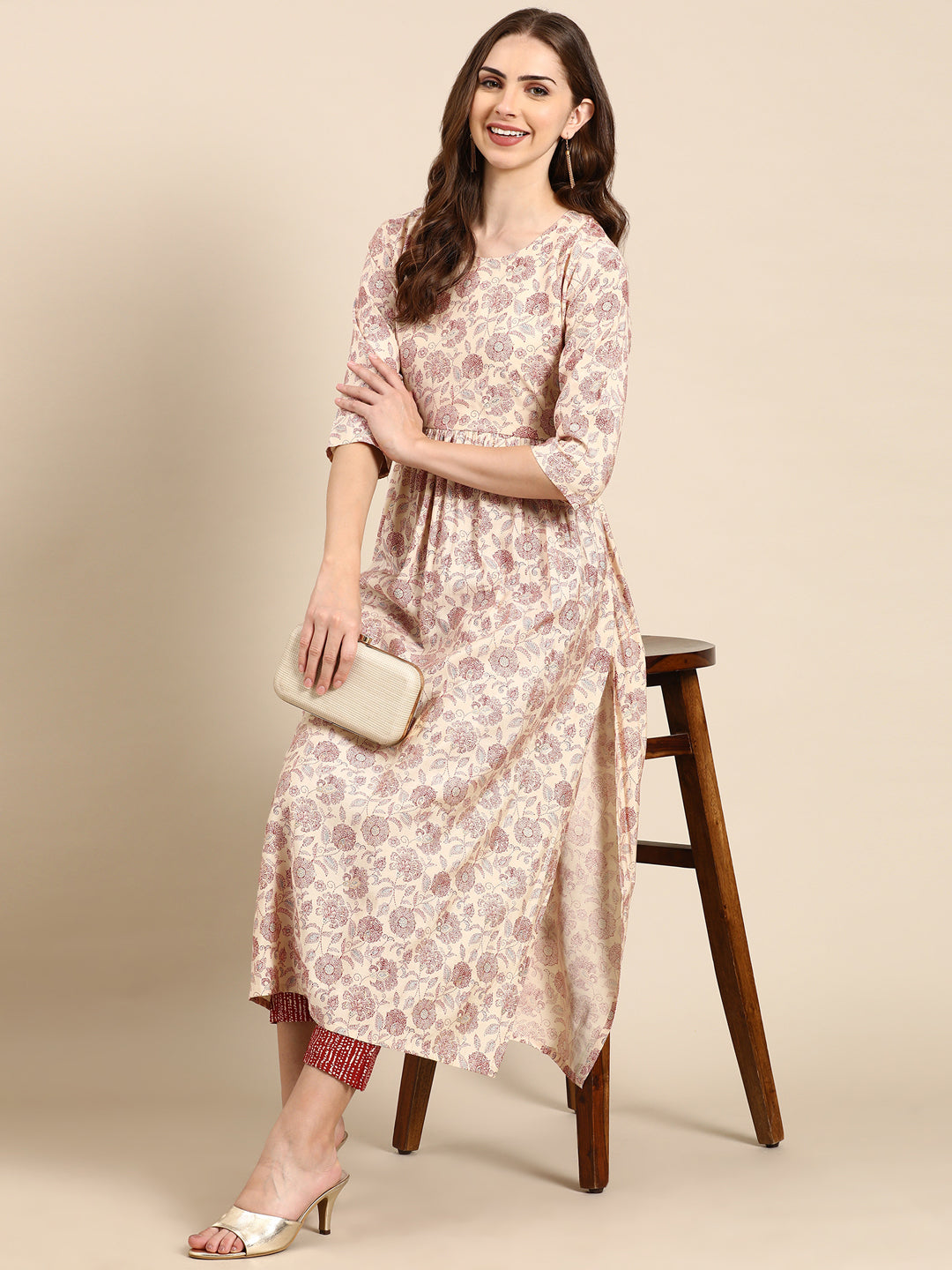 Women's Cream Printed Kurta Set