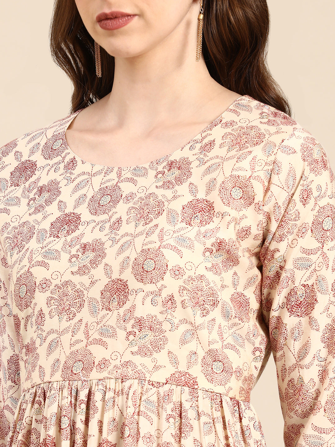 Women's Cream Printed Kurta Set