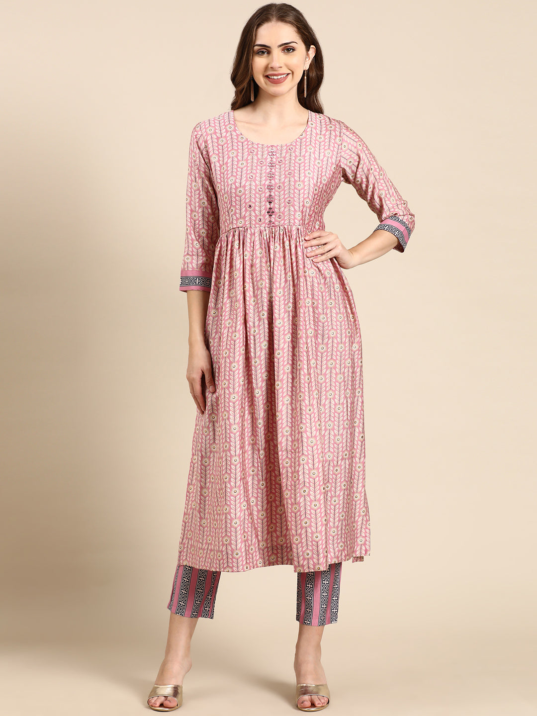 Women's Pink Printed Kurta Set