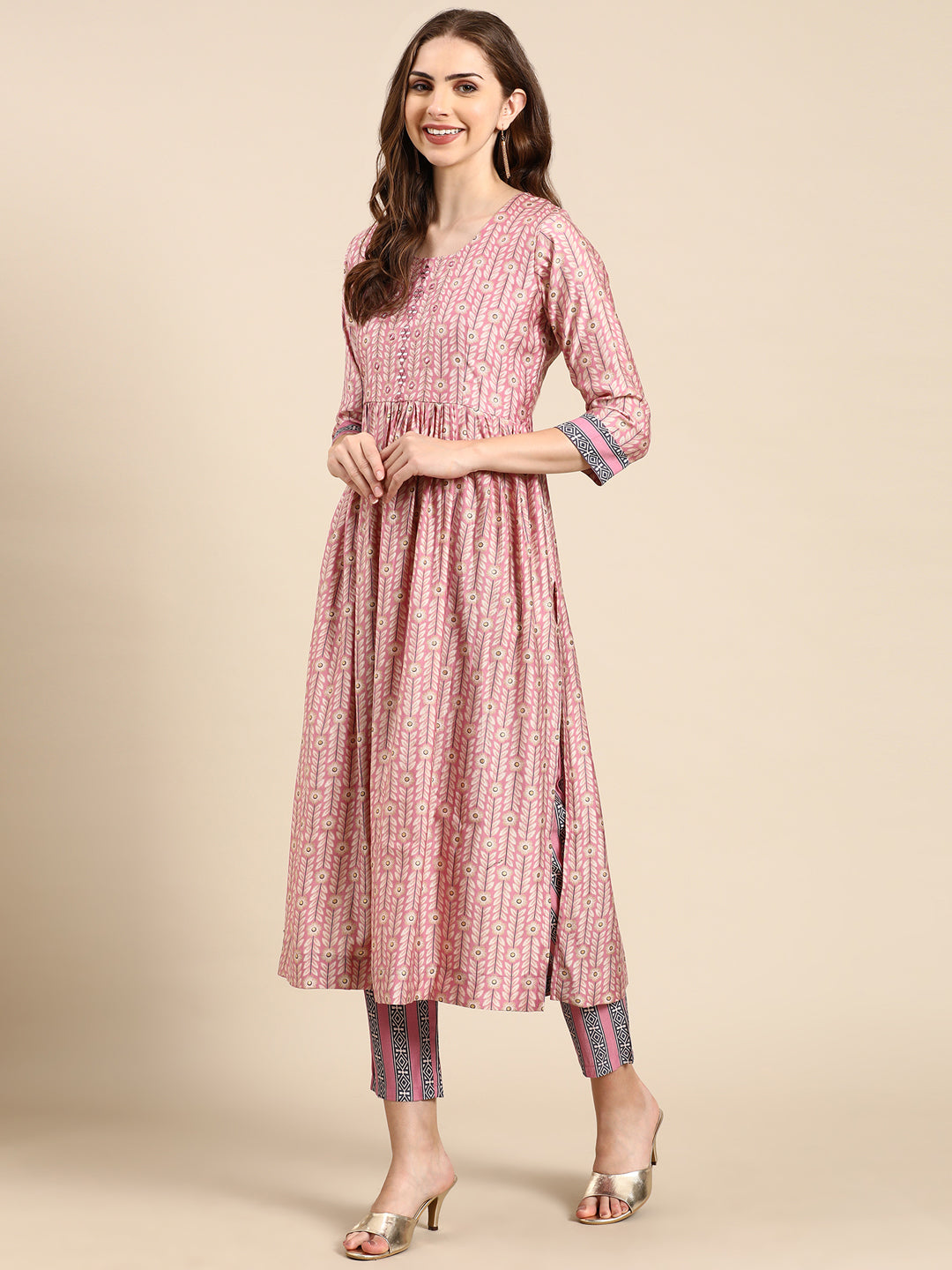 Women's Pink Printed Kurta Set