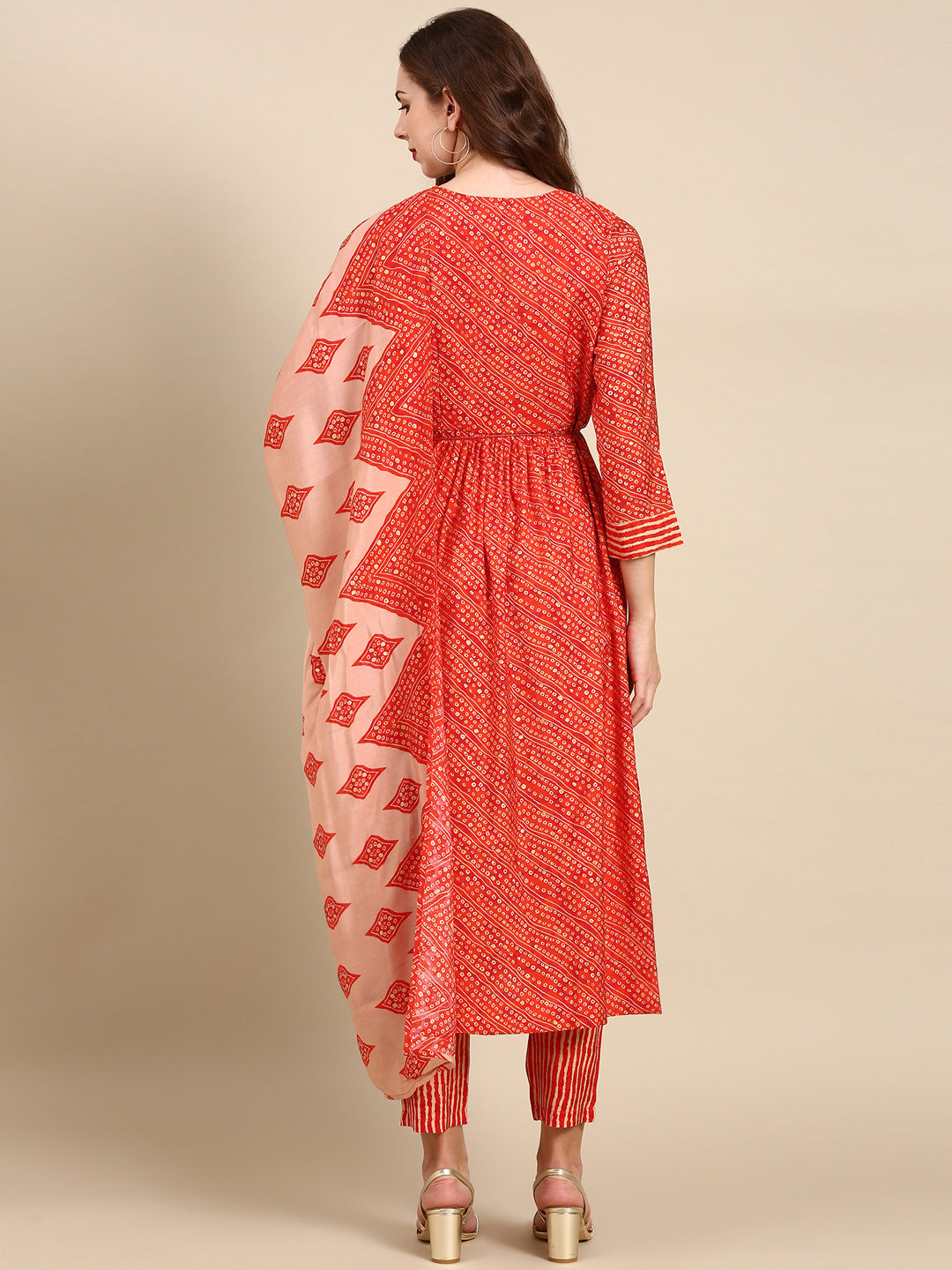 Women's Orange Printed Kurta Set