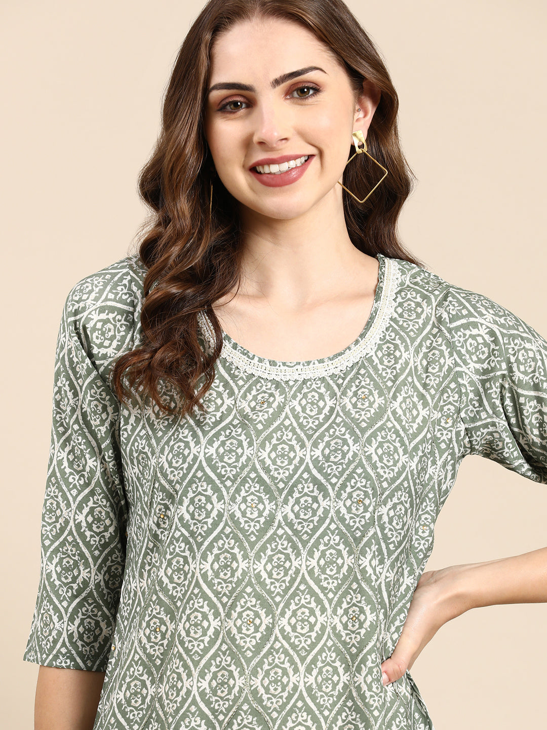 Women's Sea Green Printed Straight Kurta