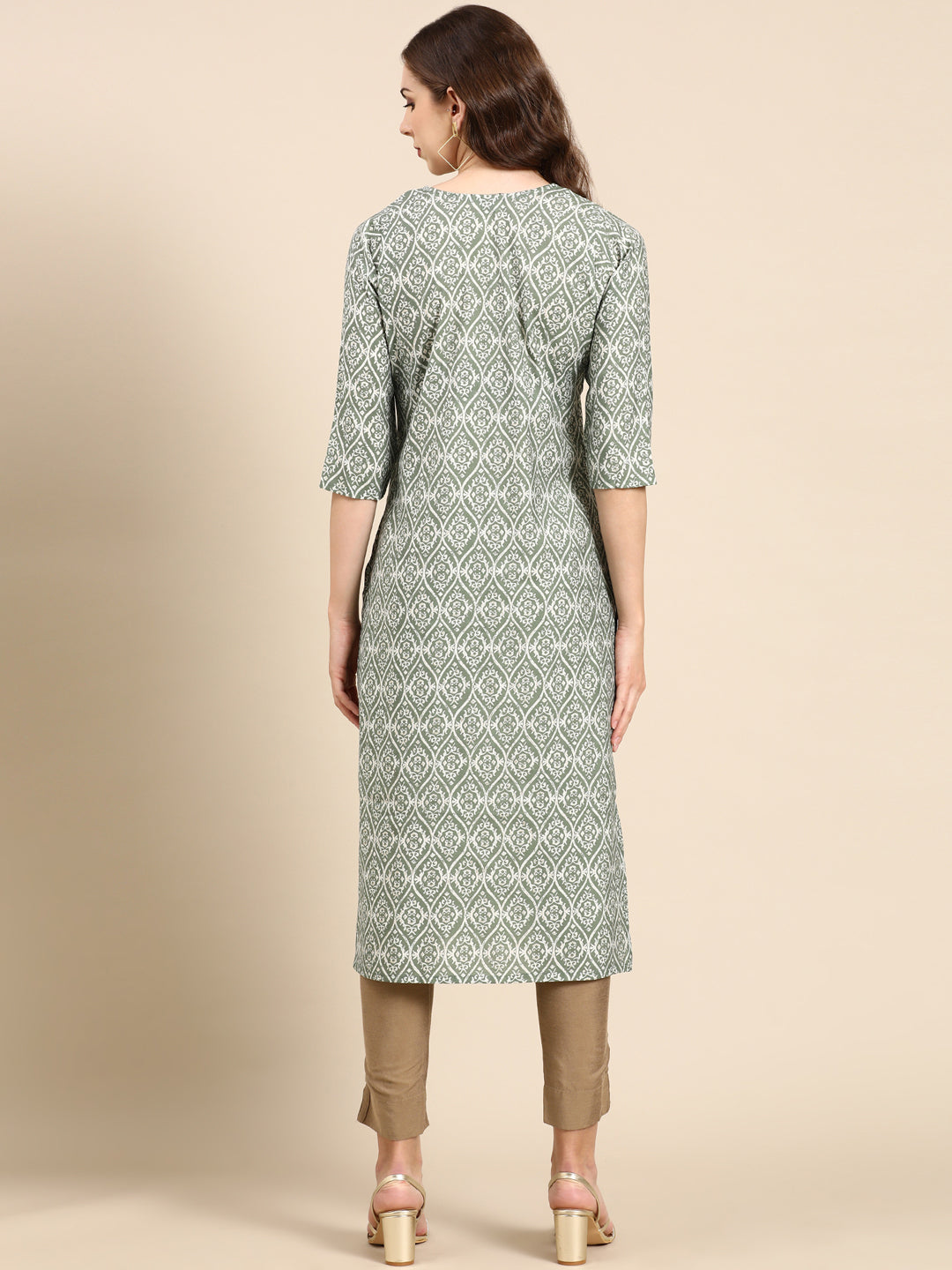 Women's Sea Green Printed Straight Kurta