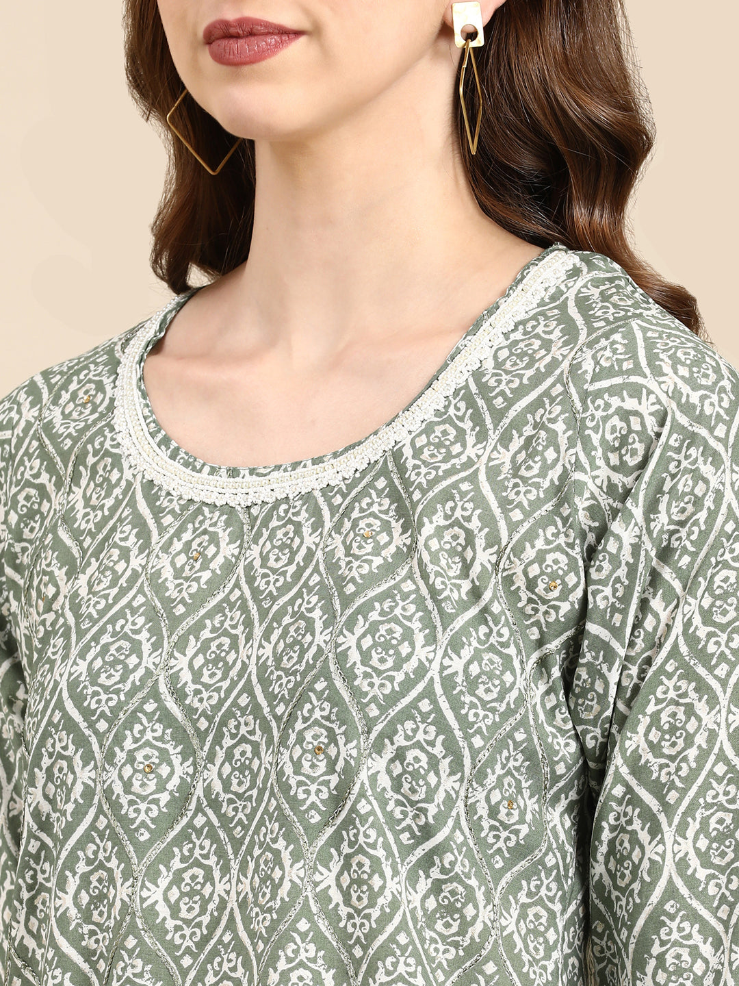 Women's Sea Green Printed Straight Kurta