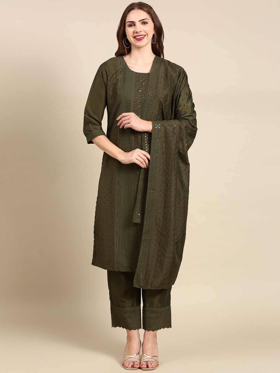 Women's Olive Printed Kurta Set