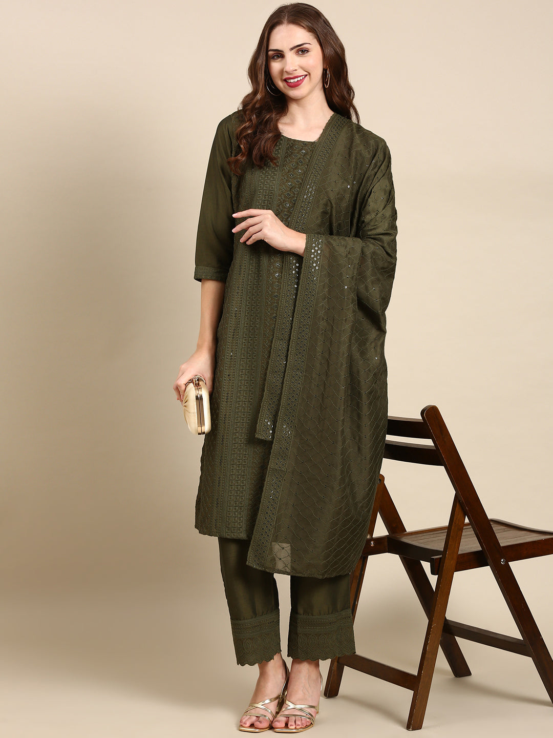 Women's Olive Printed Kurta Set