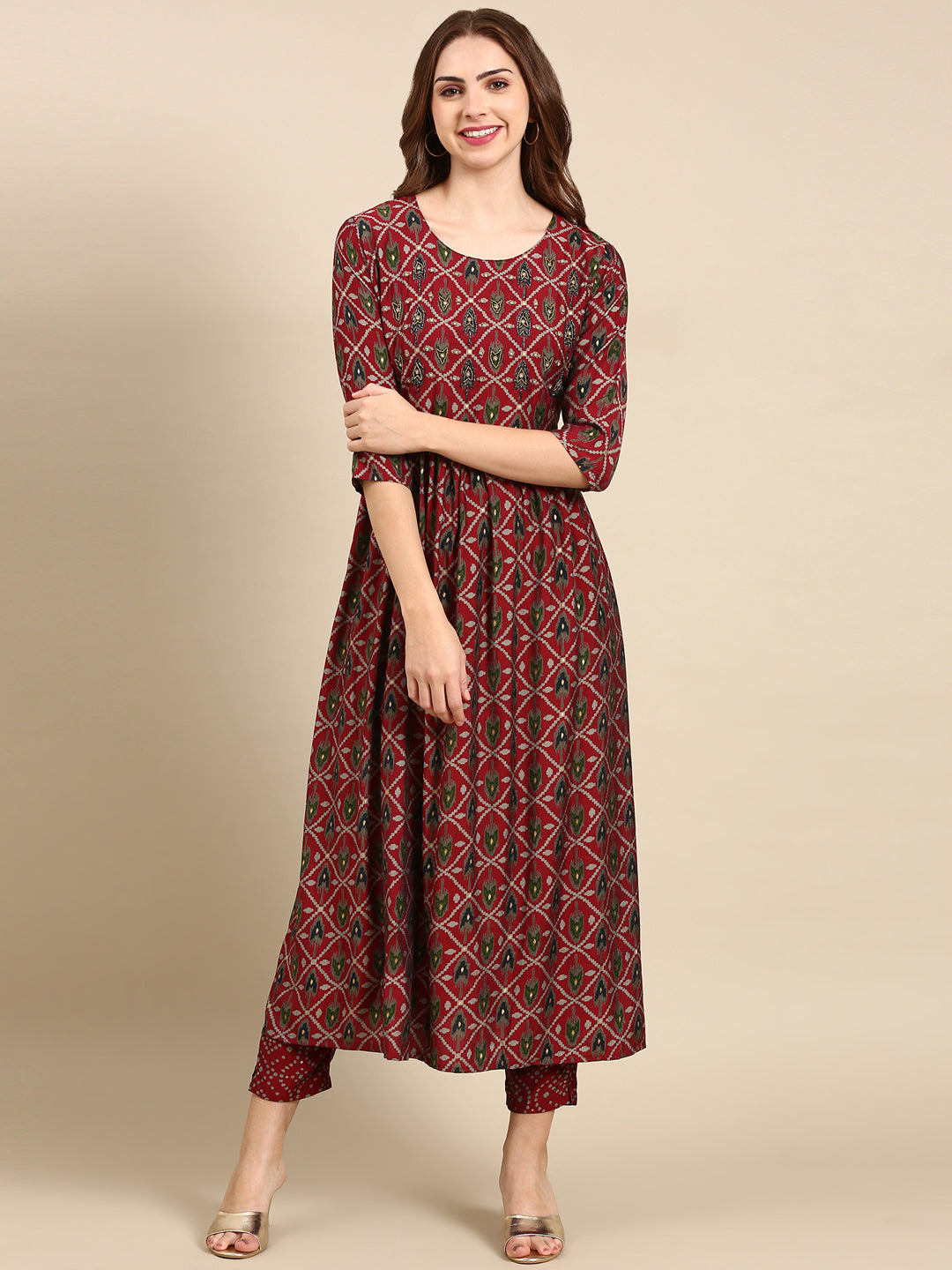 Women's Maroon Printed Kurta Set