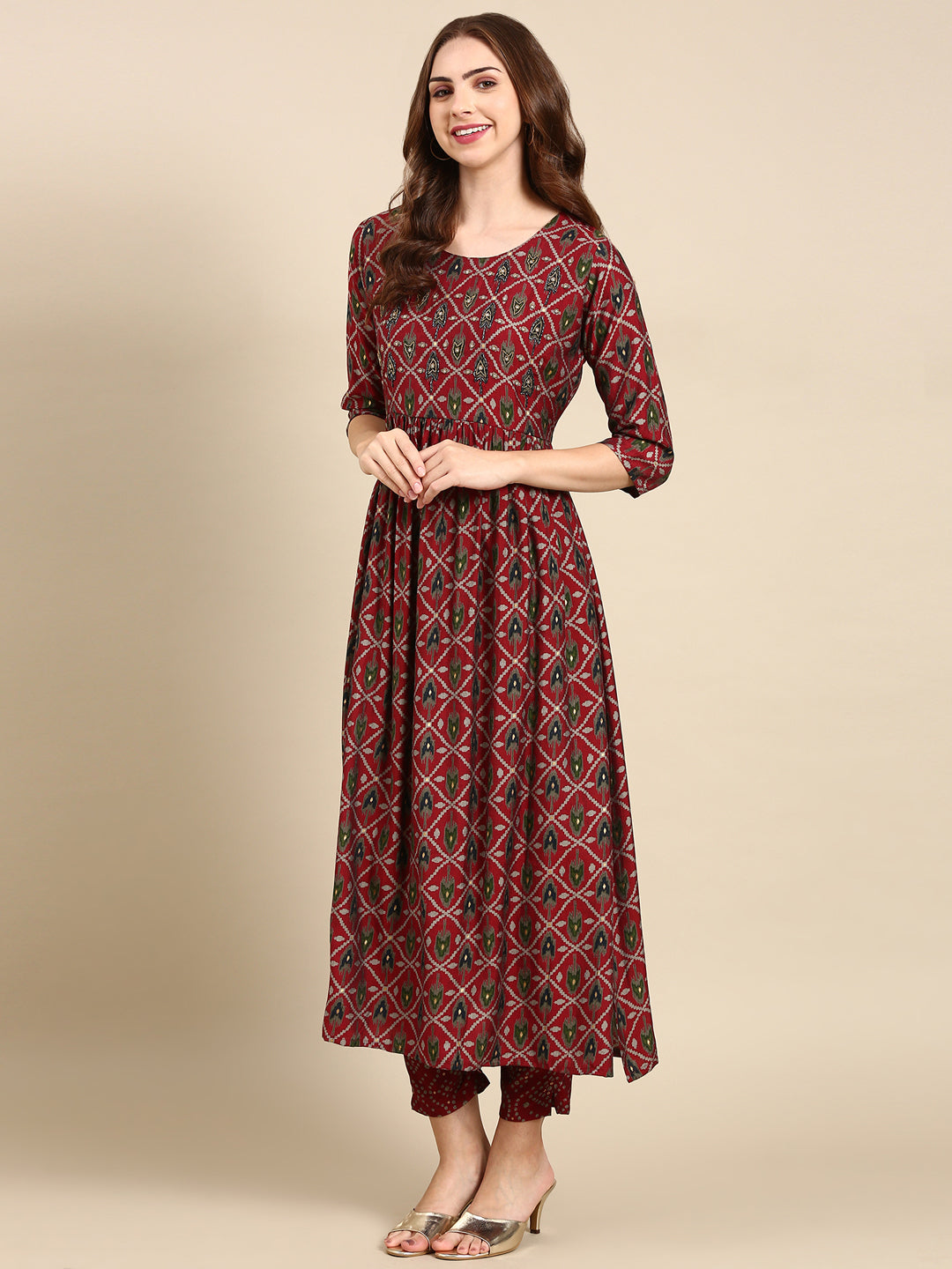 Women's Maroon Printed Kurta Set