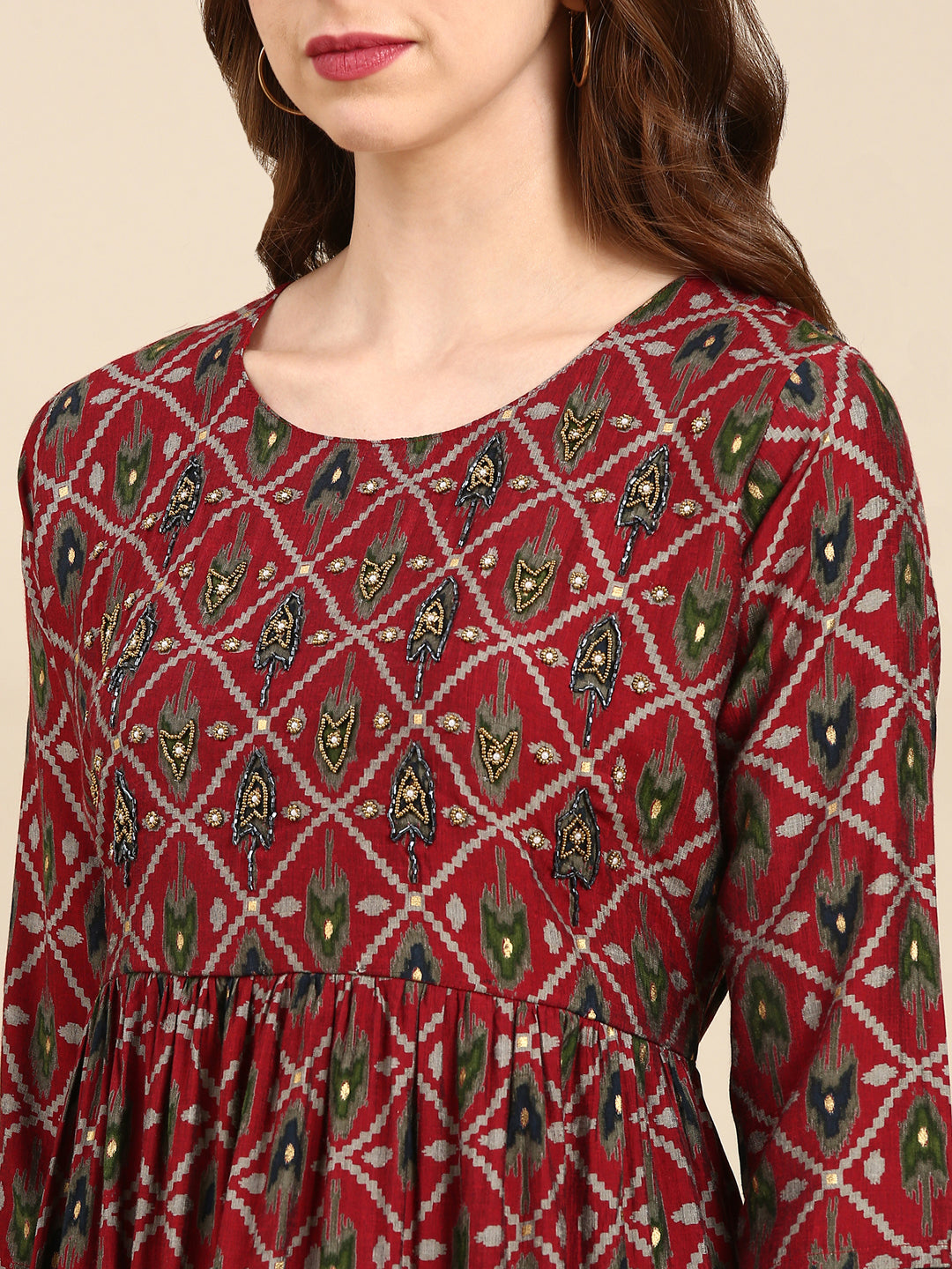 Women's Maroon Printed Kurta Set