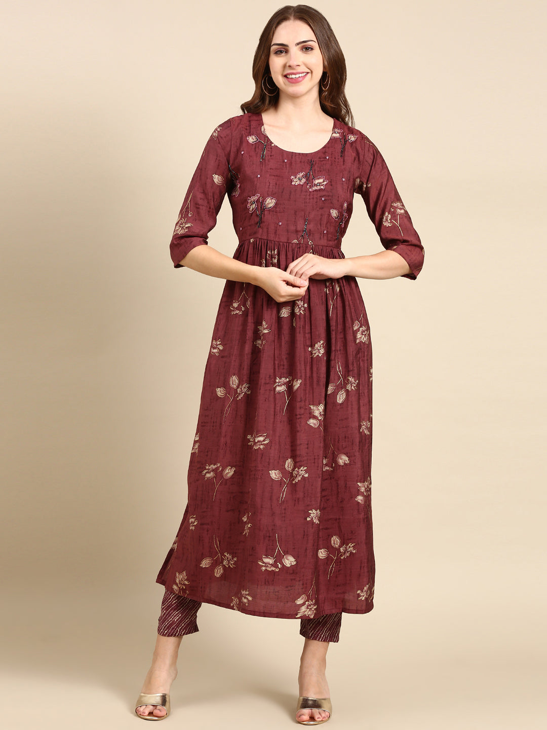 Women's Violet Printed Kurta Set