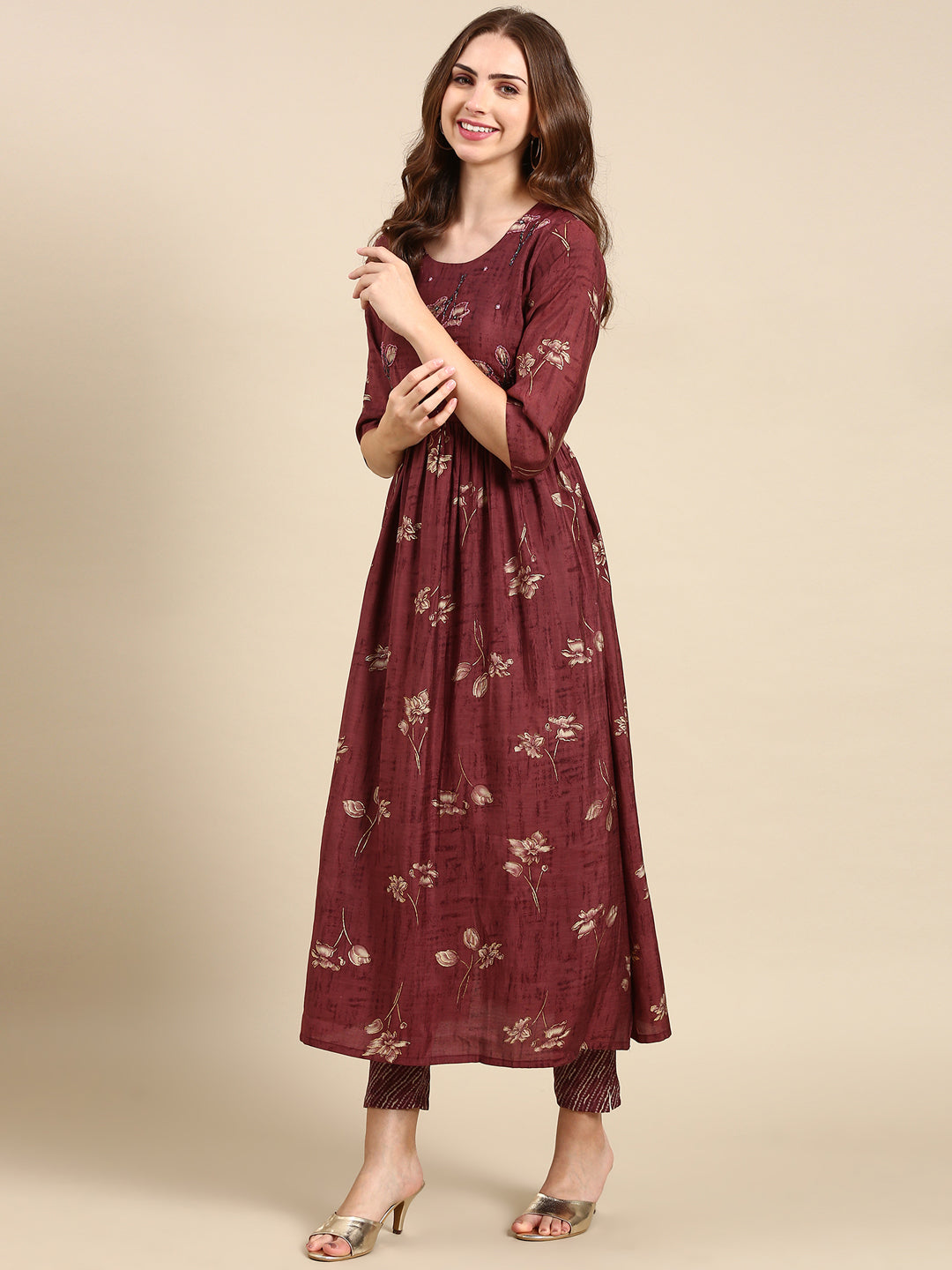 Women's Violet Printed Kurta Set