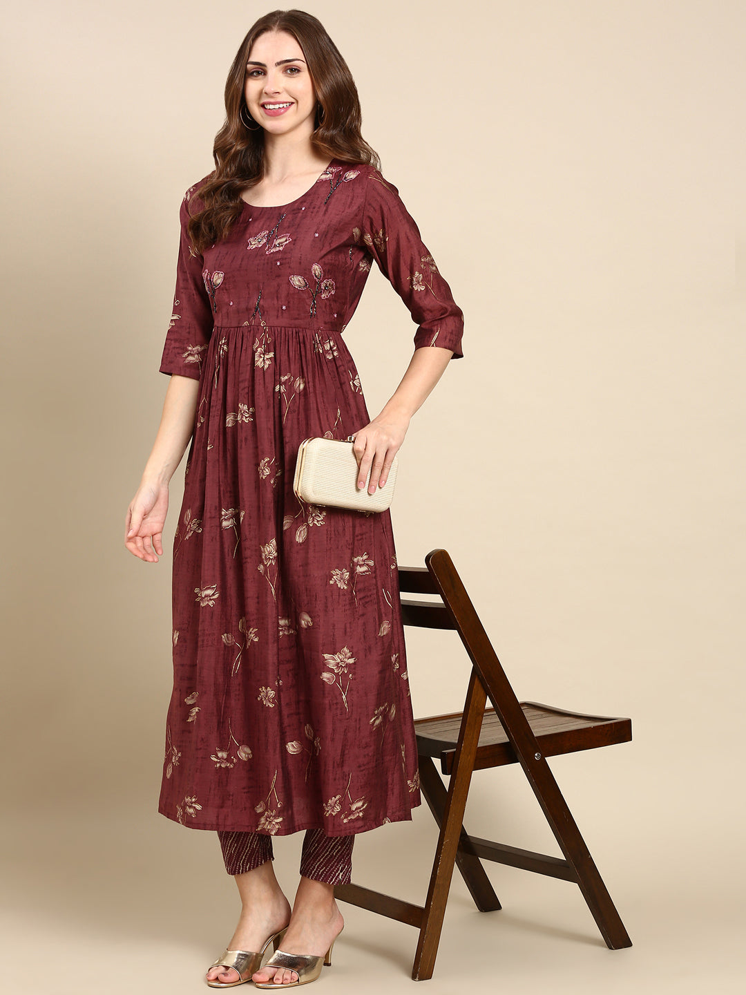 Women's Violet Printed Kurta Set