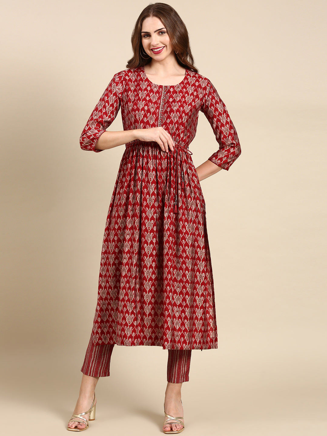 Women's Maroon Printed Kurta Set