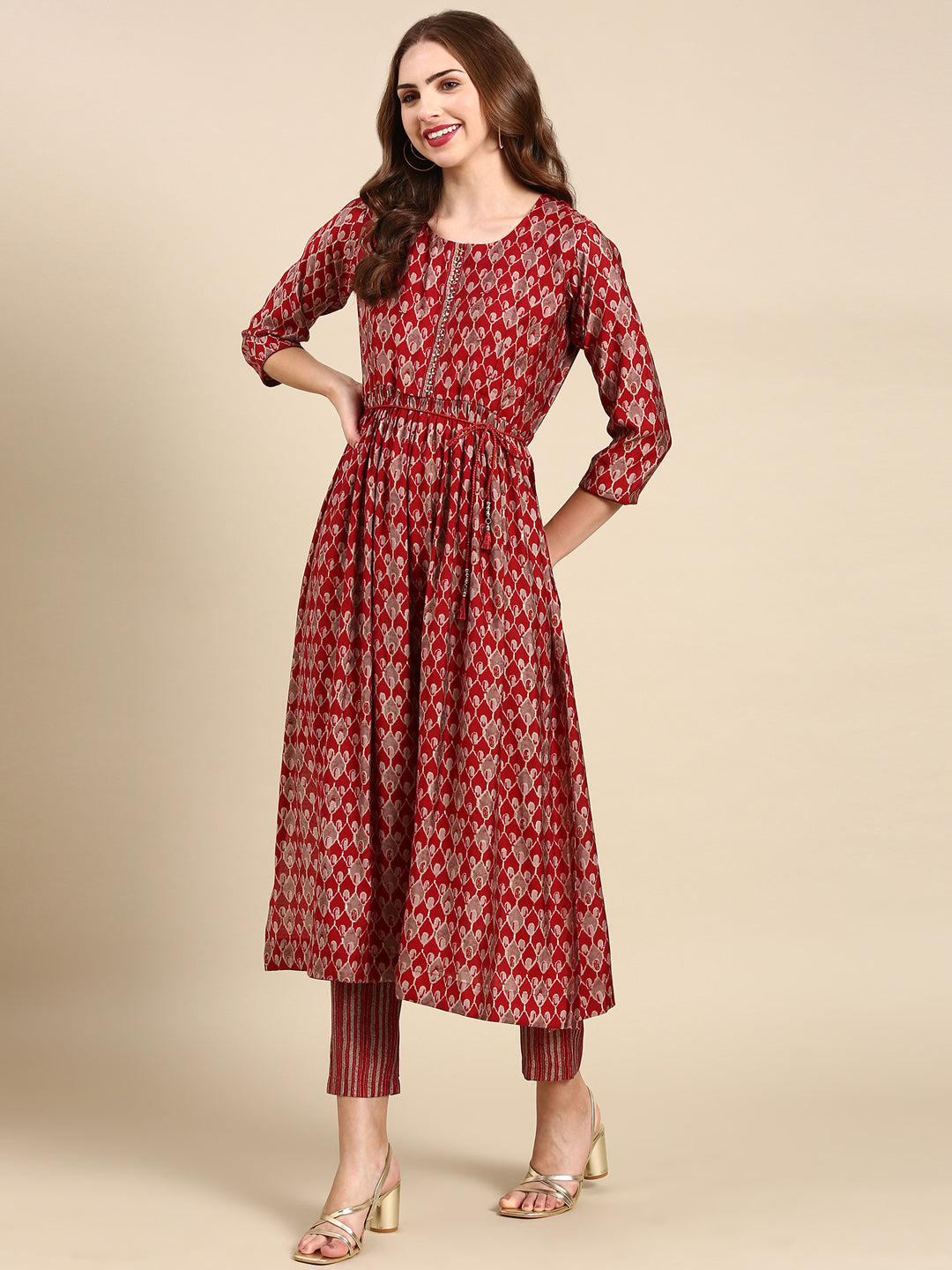 Women's Maroon Printed Kurta Set