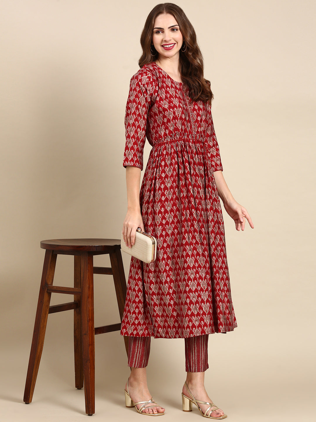 Women's Maroon Printed Kurta Set