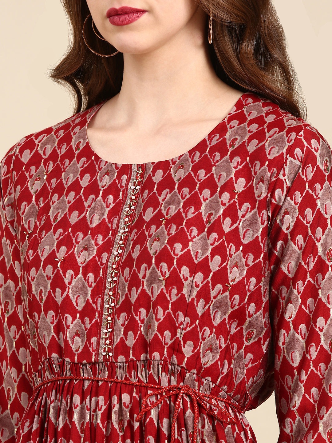 Women's Maroon Printed Kurta Set