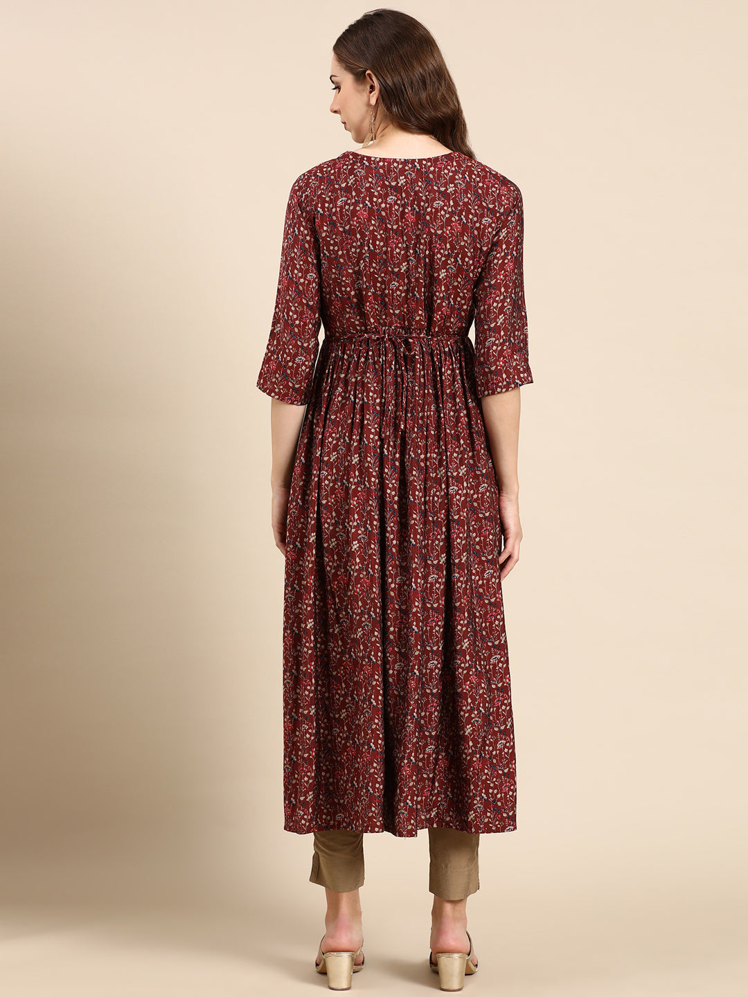 Women's Maroon Floral Anarkali Kurta