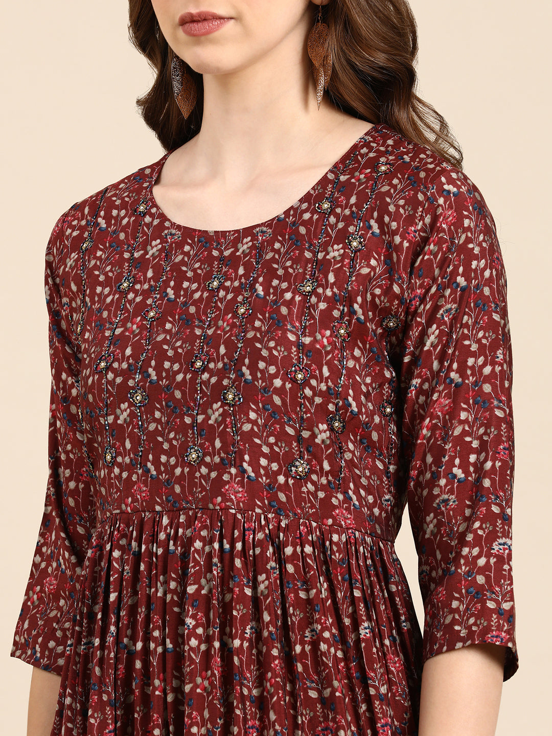 Women's Maroon Floral Anarkali Kurta