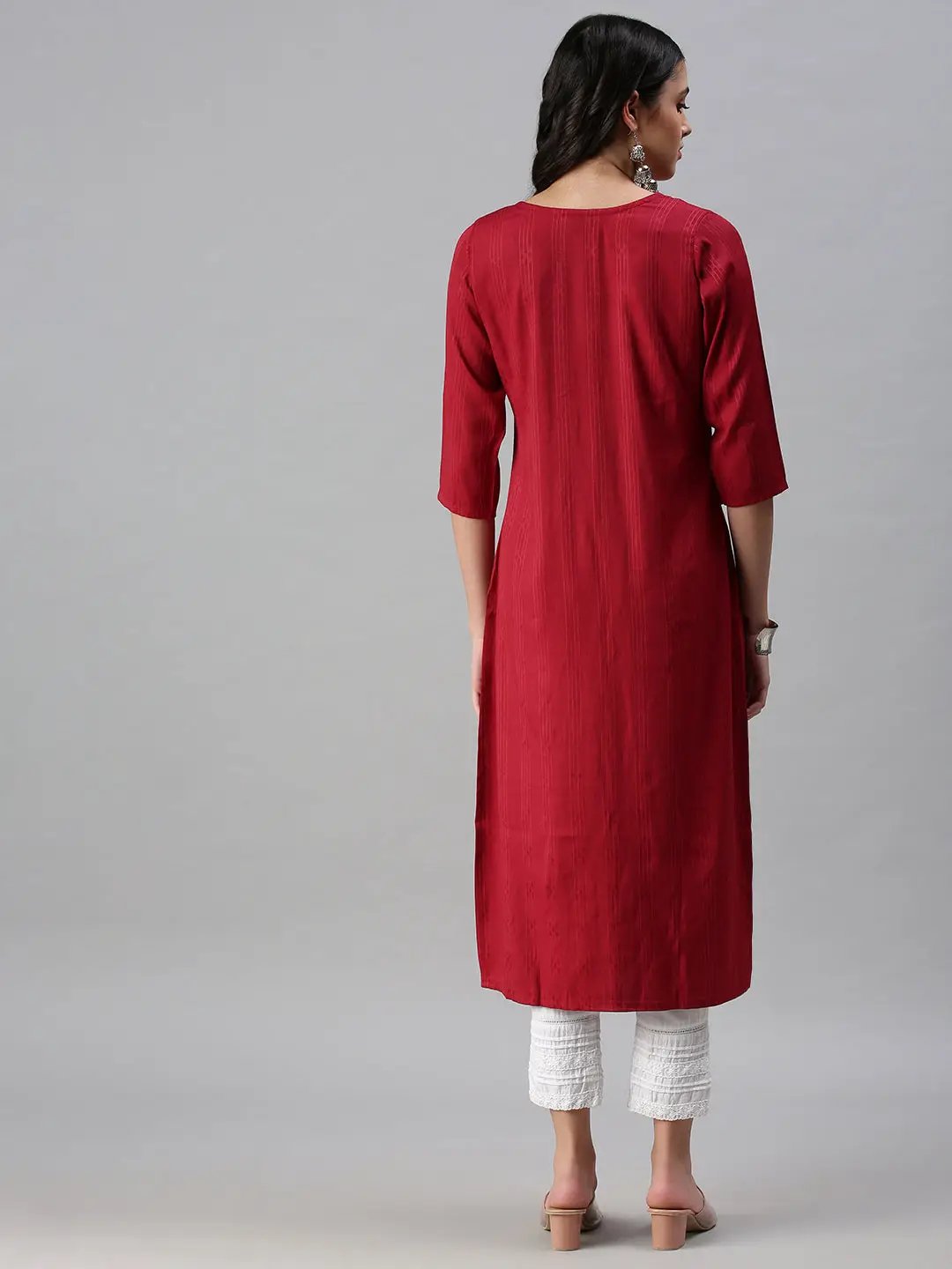 Women's Maroon Striped Straight Kurta - from SHOWOFFFF