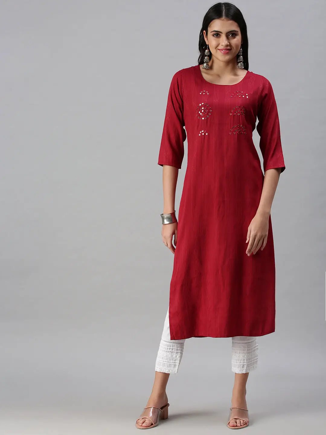 Women's Maroon Striped Straight Kurta - from SHOWOFFFF