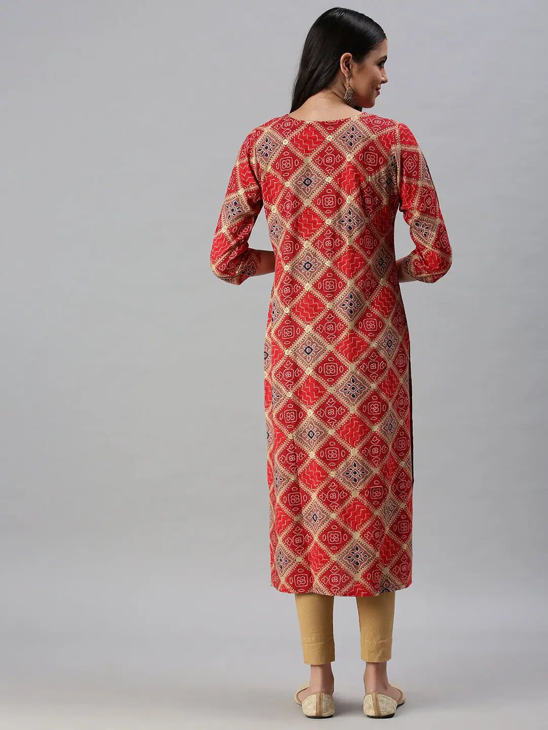 Women's Red Printed Straight Kurta