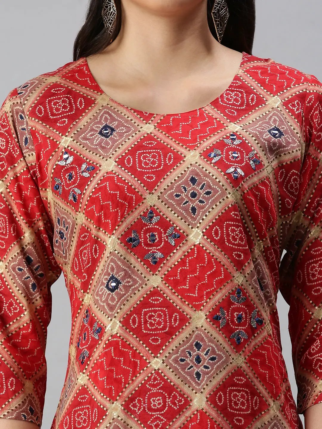 Women's Red Printed Straight Kurta