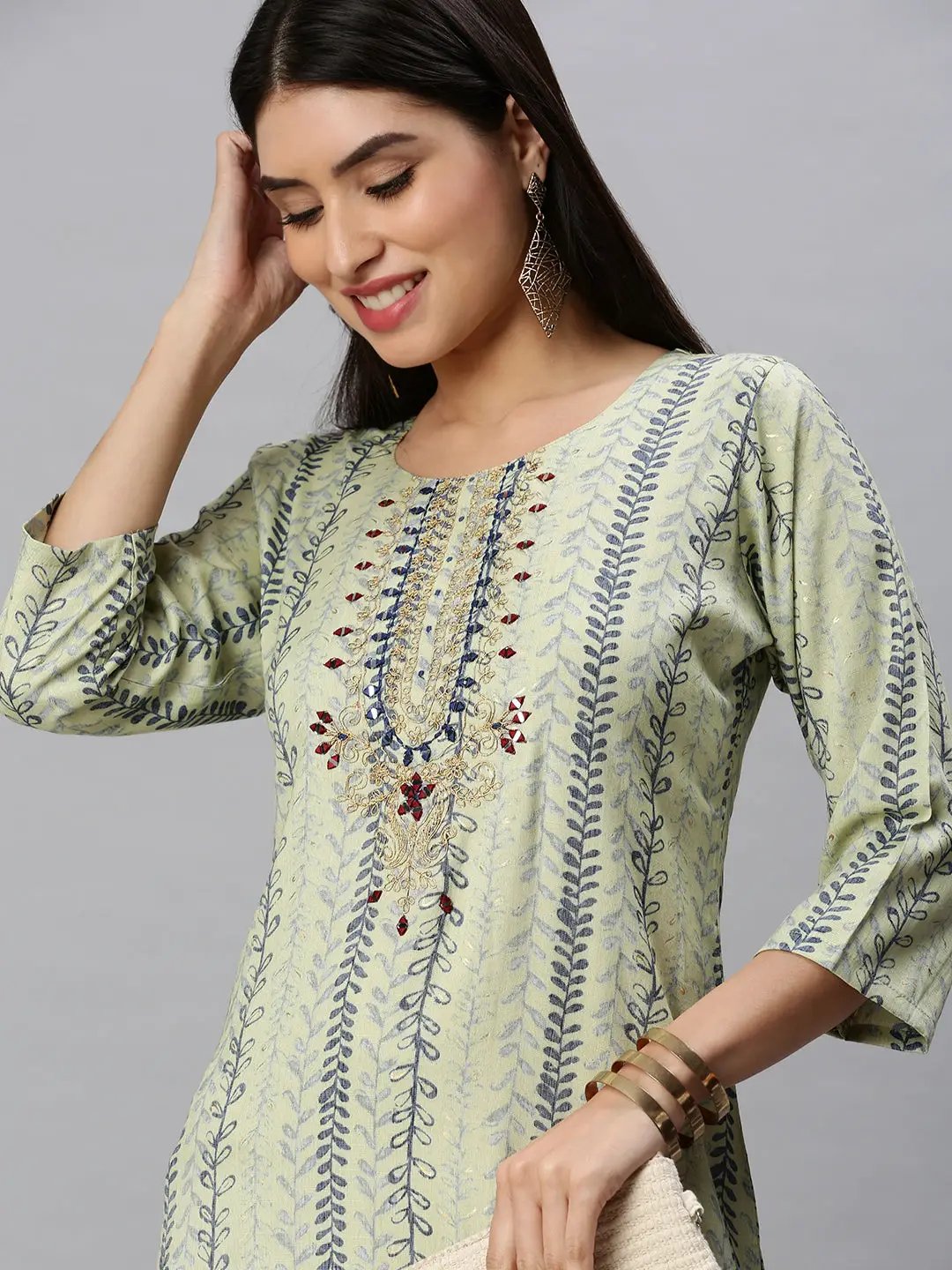 Women's Green Printed Straight Kurta